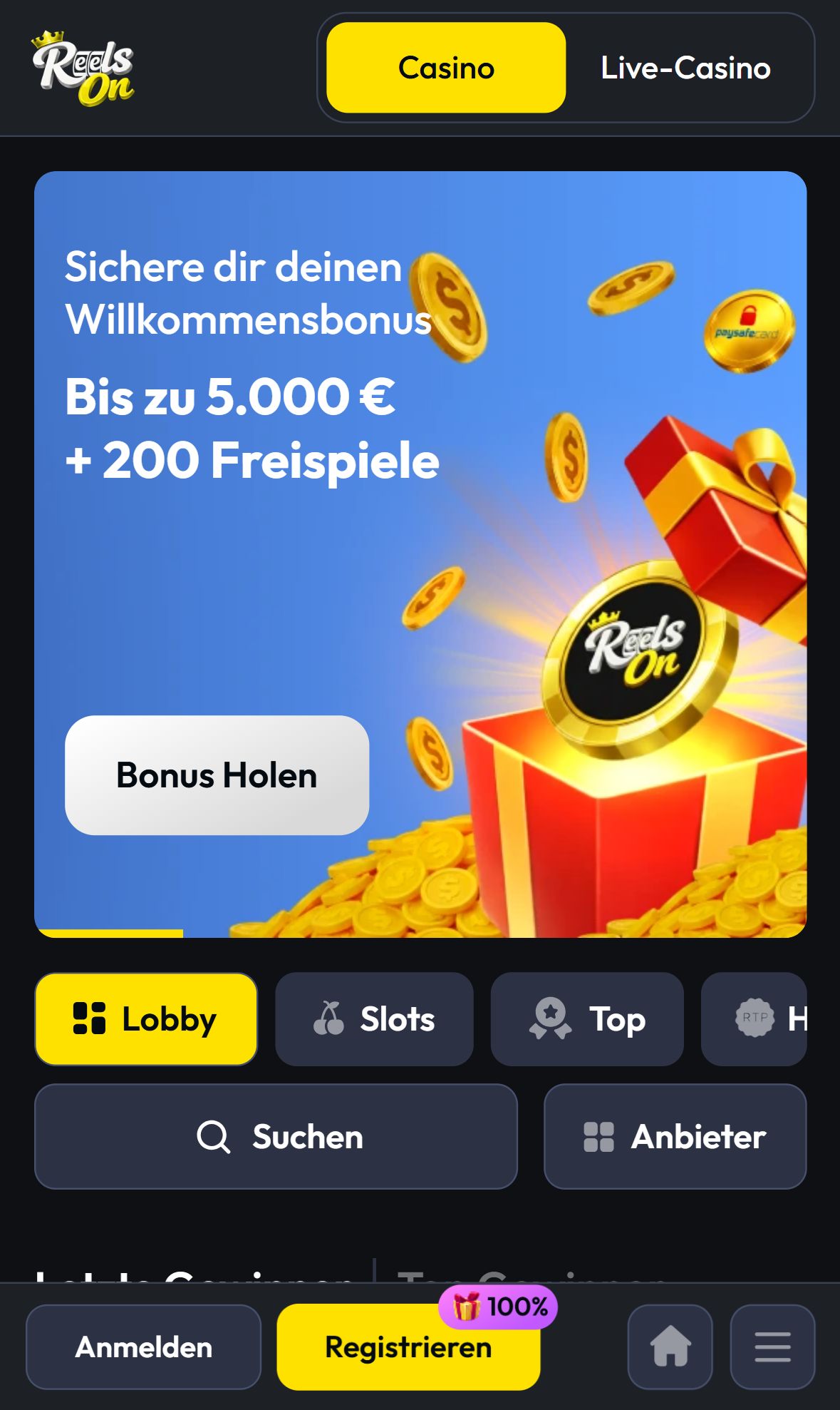 ReelsOn — Startseite (Mobil)
