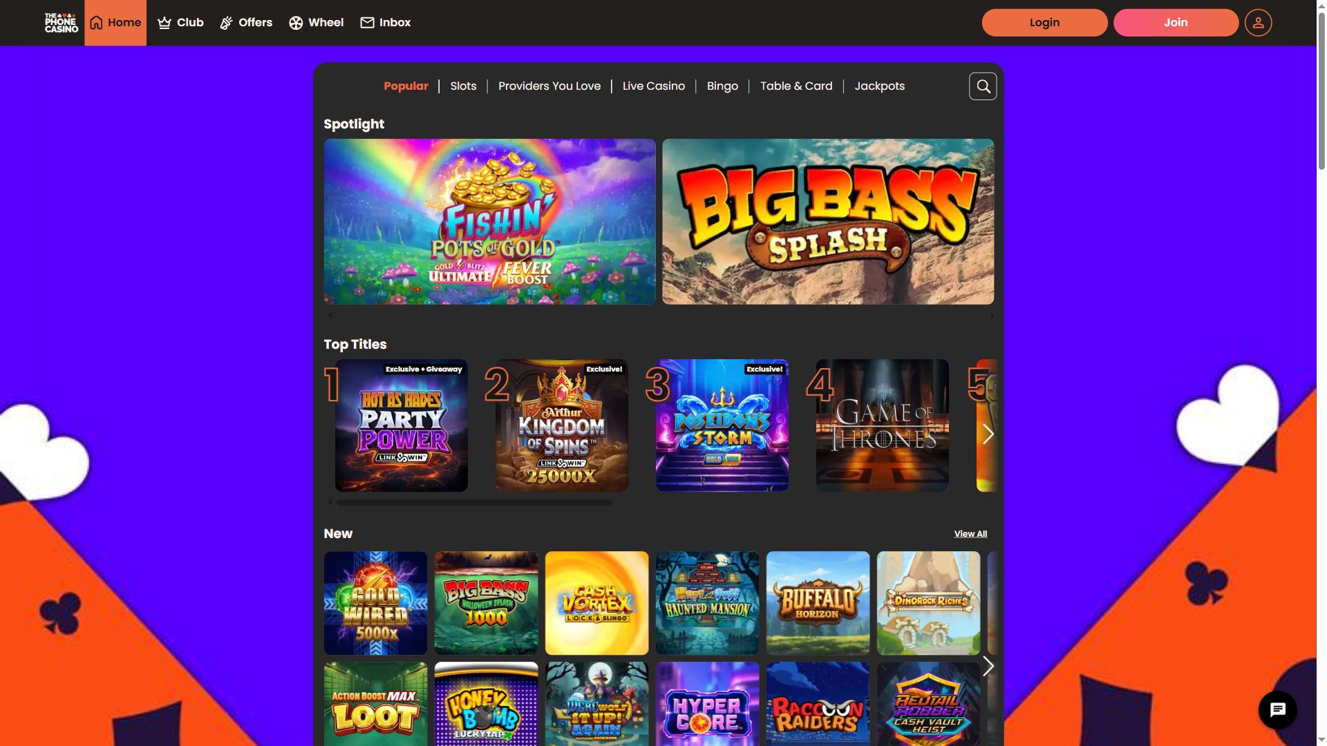 The Phone Casino — Lobby (Desktop)
