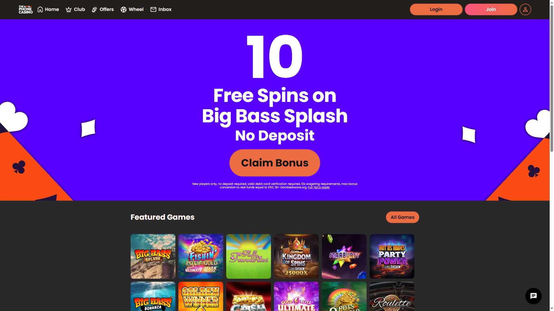The Phone Casino — Homepage (Desktop)