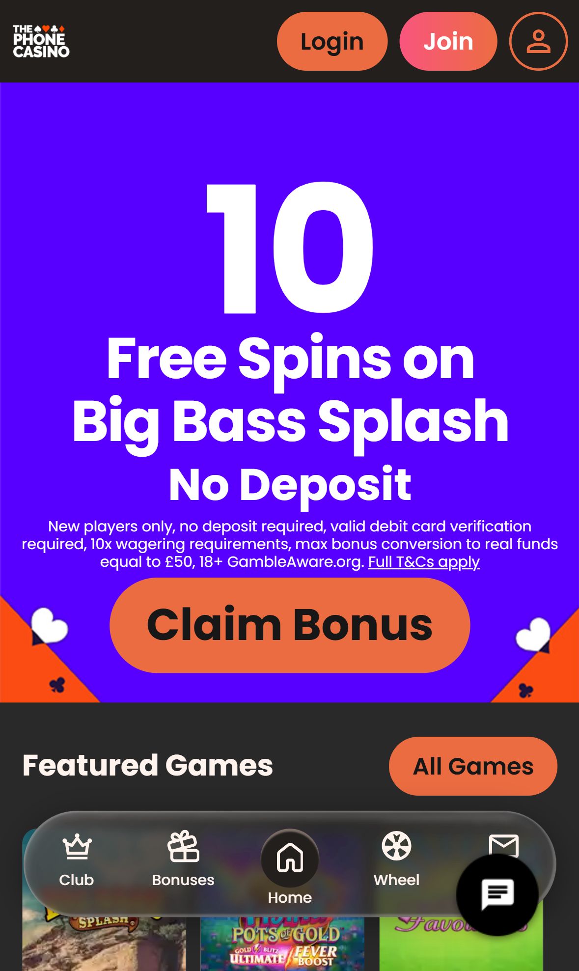 The Phone Casino — Homepage (Mobile)