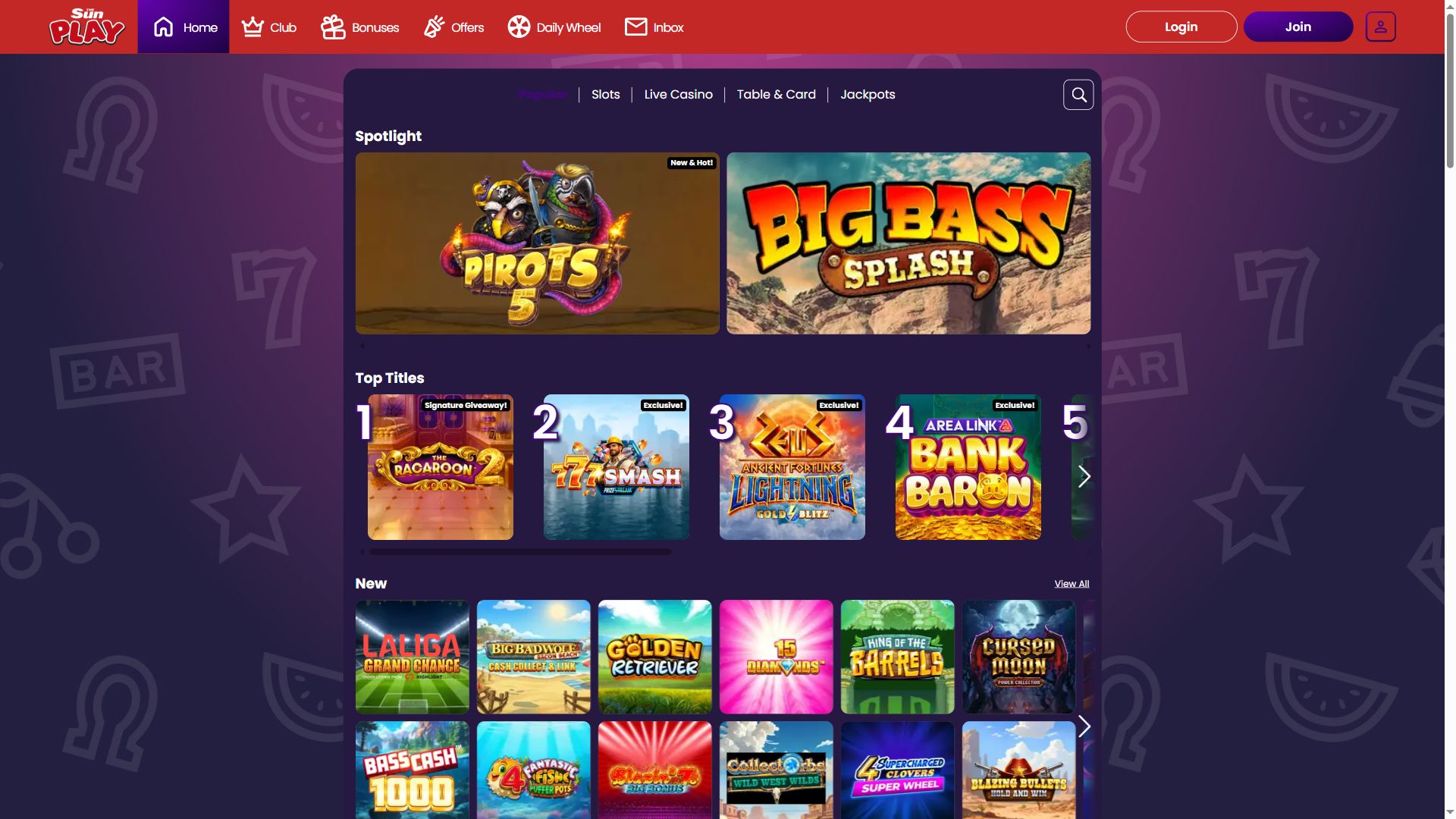 Thesun Play — Lobby (Desktop)