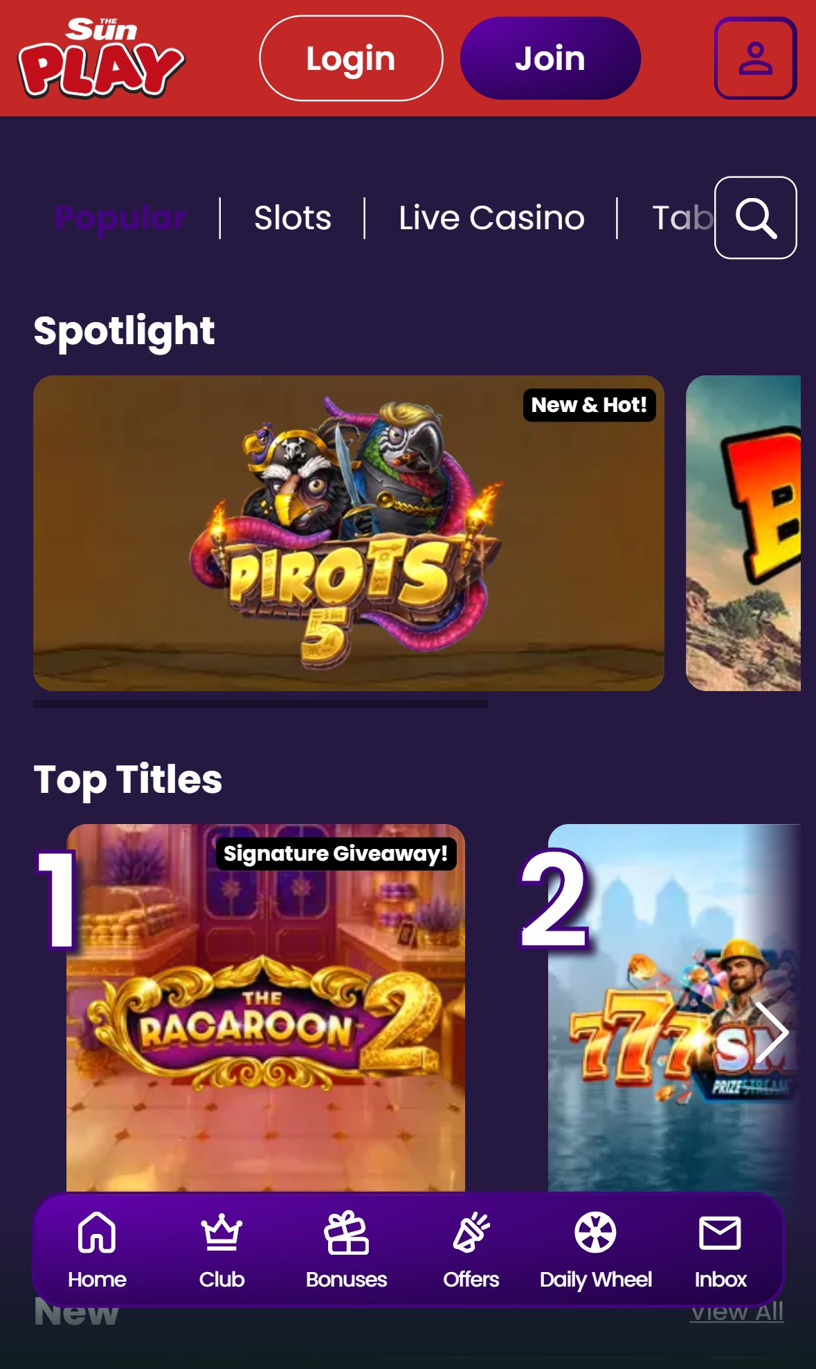 Thesun Play — Lobby (Mobile)