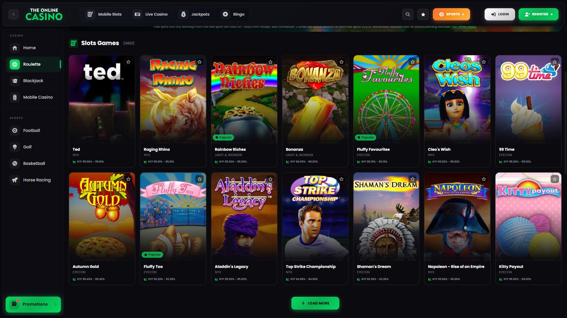 Theonlinecasino — Lobby (Desktop)