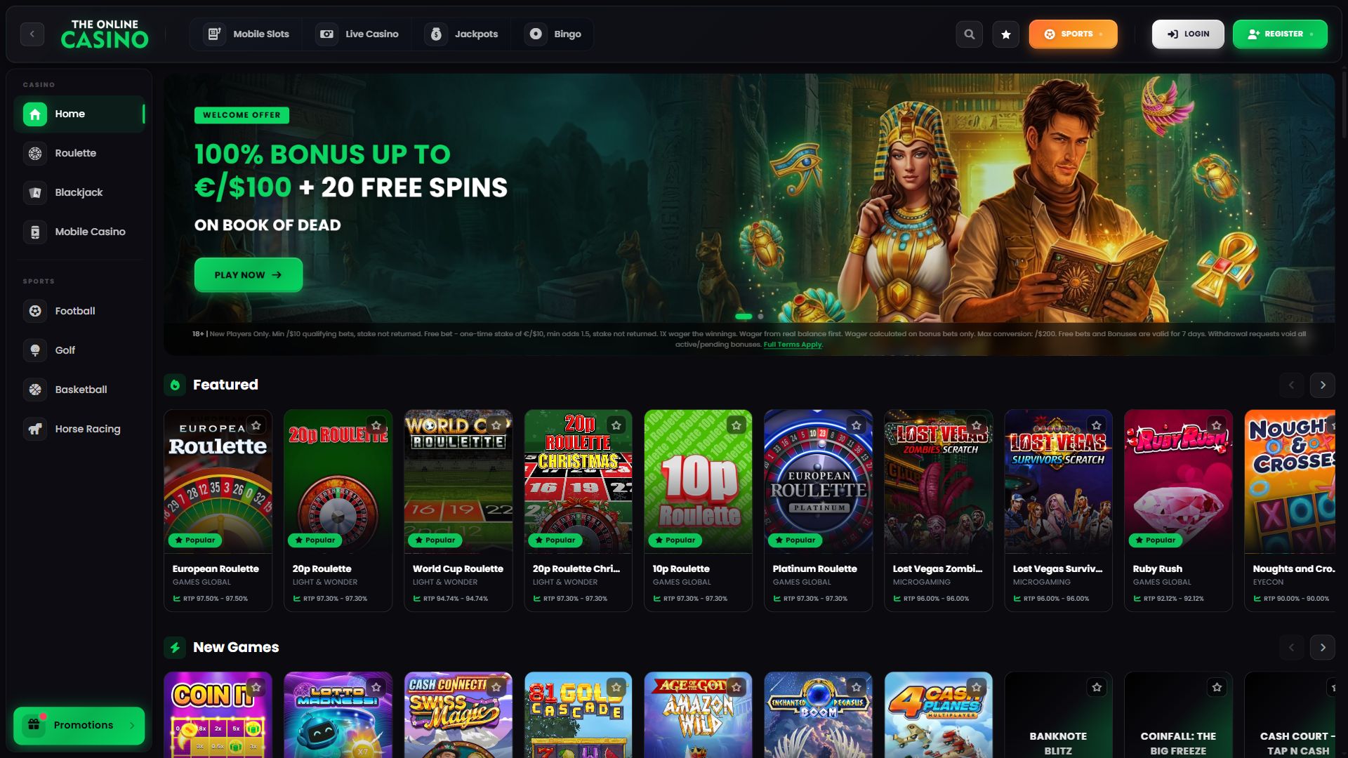 Theonlinecasino — Homepage (Desktop)