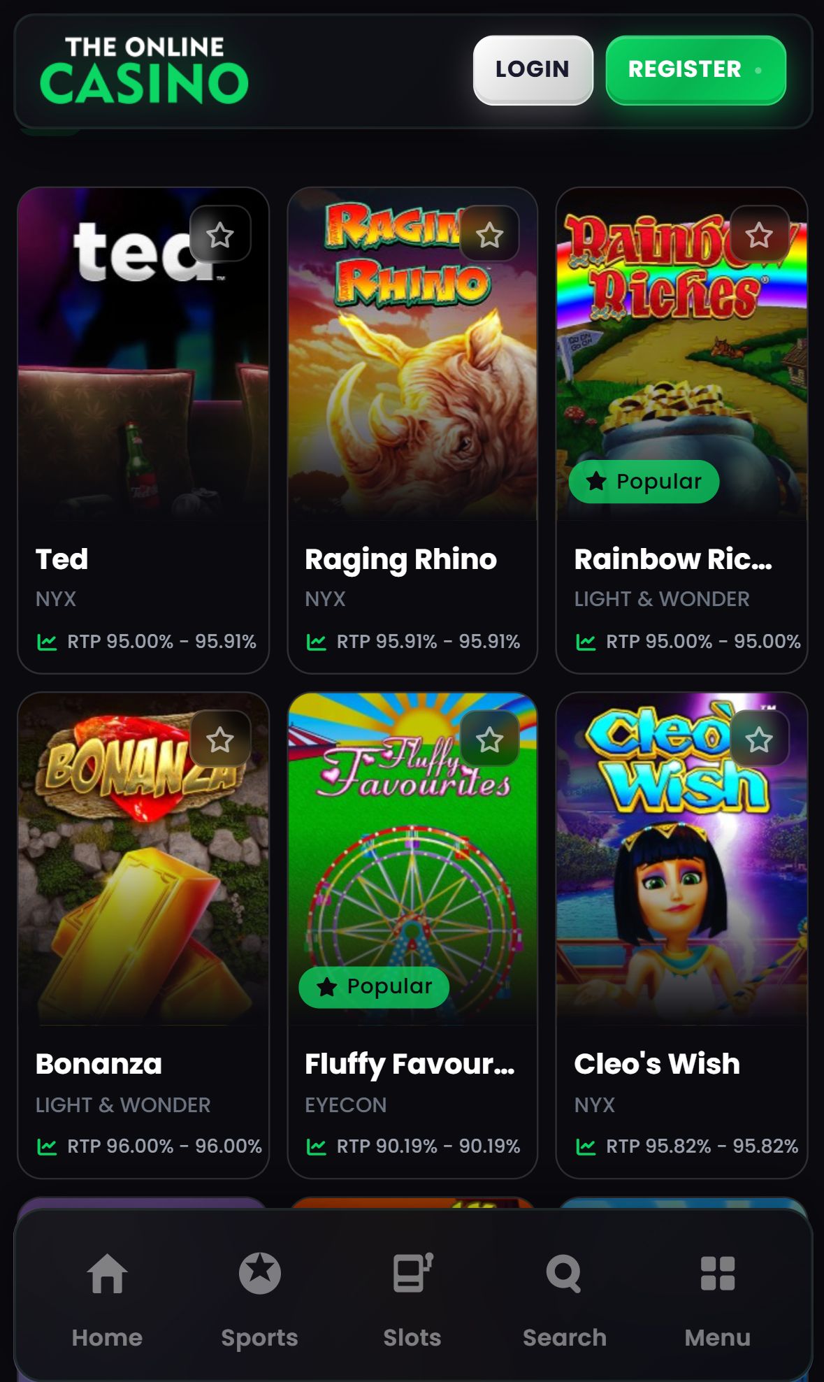 Theonlinecasino — Lobby (Mobile)