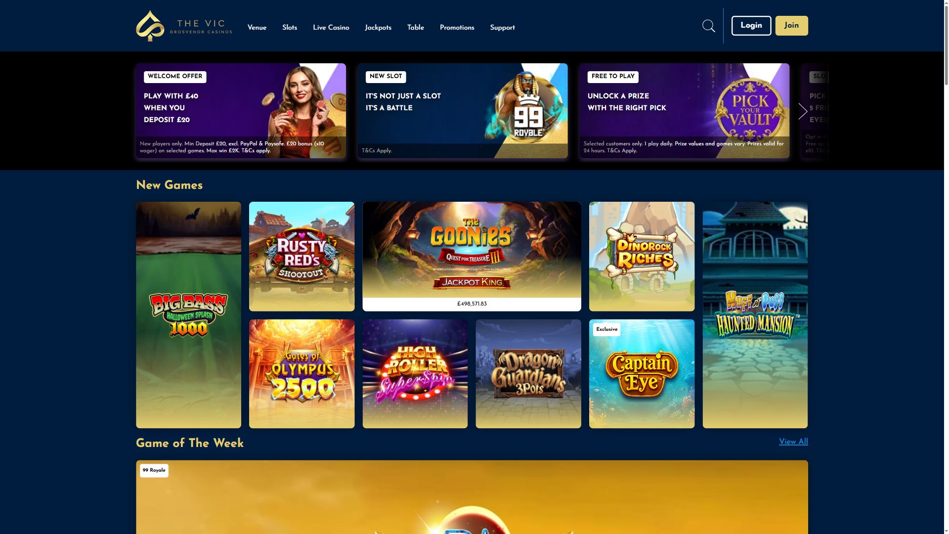 The Vic — Homepage (Desktop)