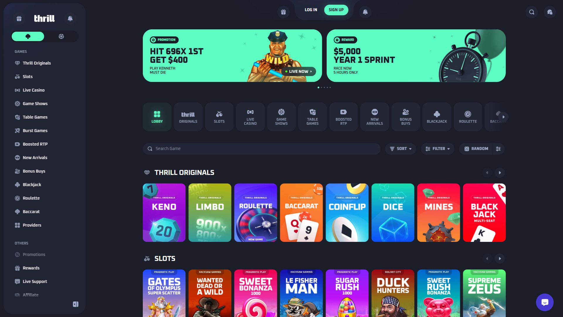 Thrill — Homepage (Desktop)