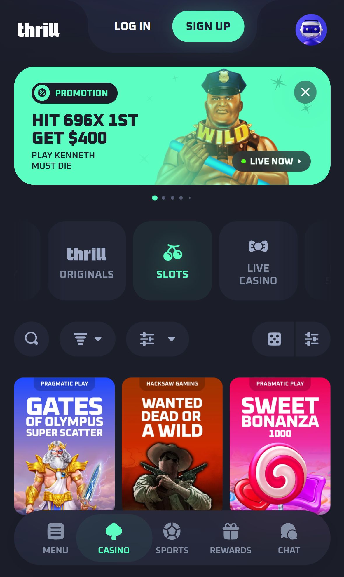 Thrill — Lobby (Mobile)