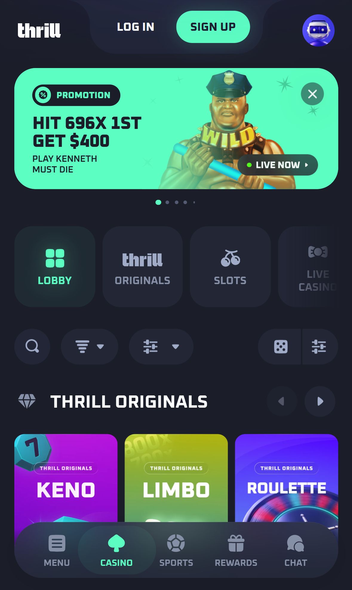 Thrill — Homepage (Mobile)