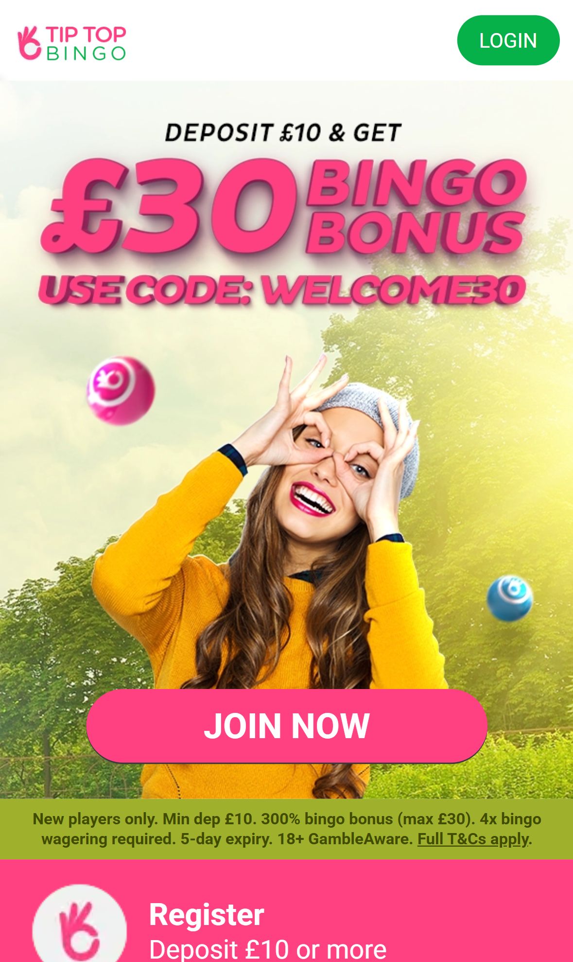 Tip Top Bingo — Homepage (Mobile)