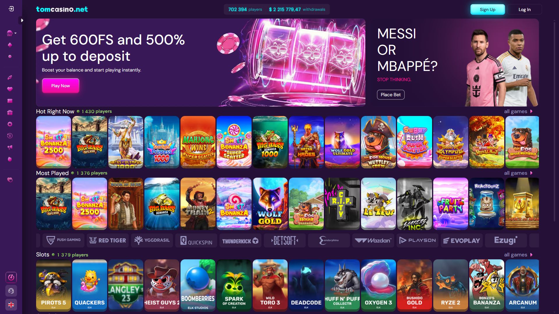Tom Casino — Homepage (Desktop)