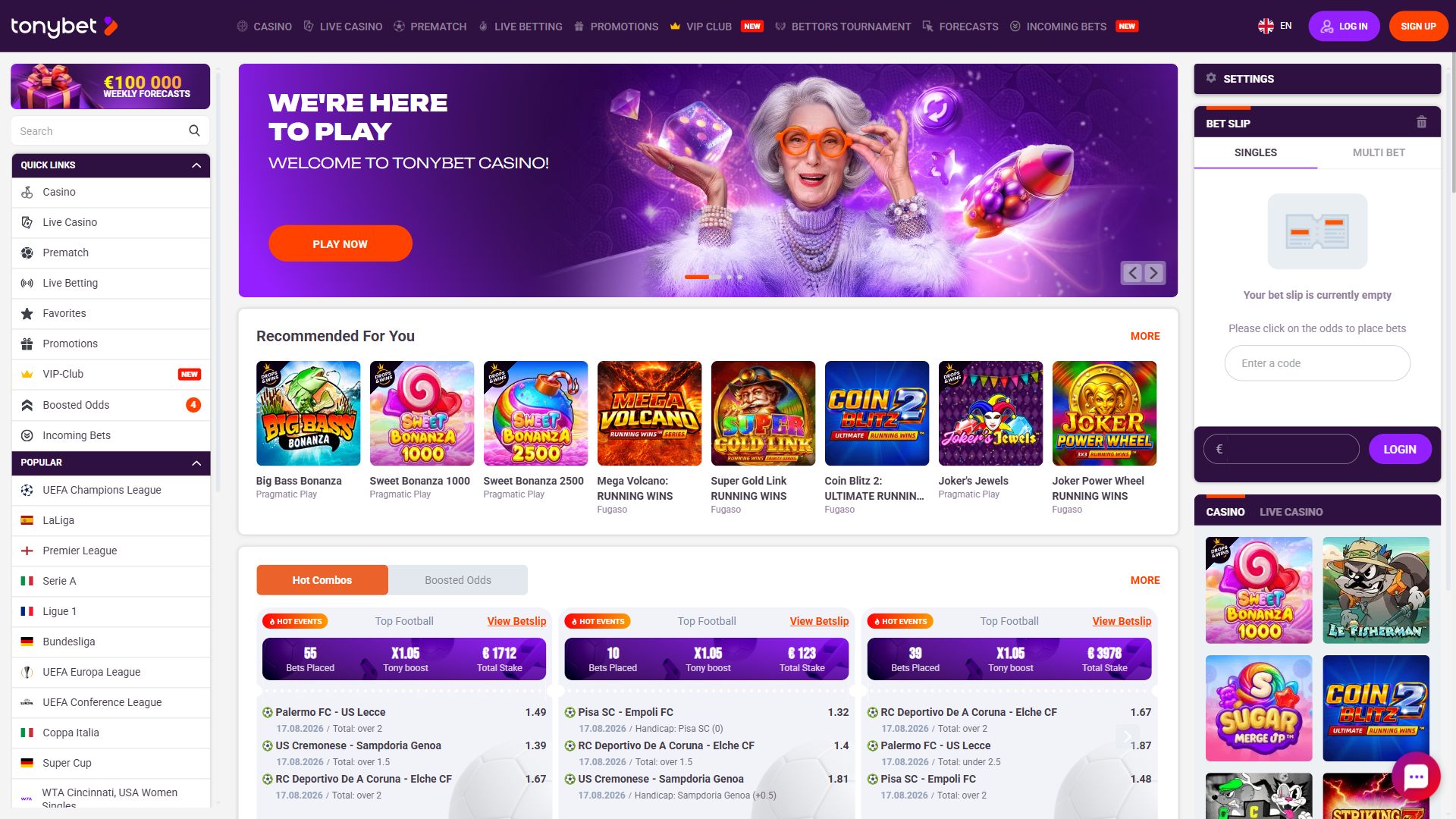 TonyBet — Homepage (Desktop)