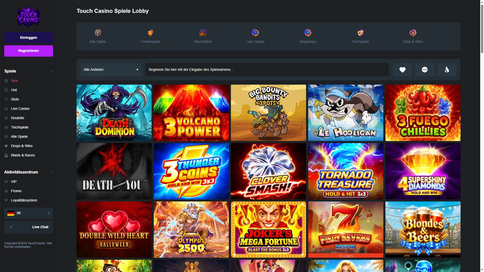 Touch Casino — Lobby (Desktop)