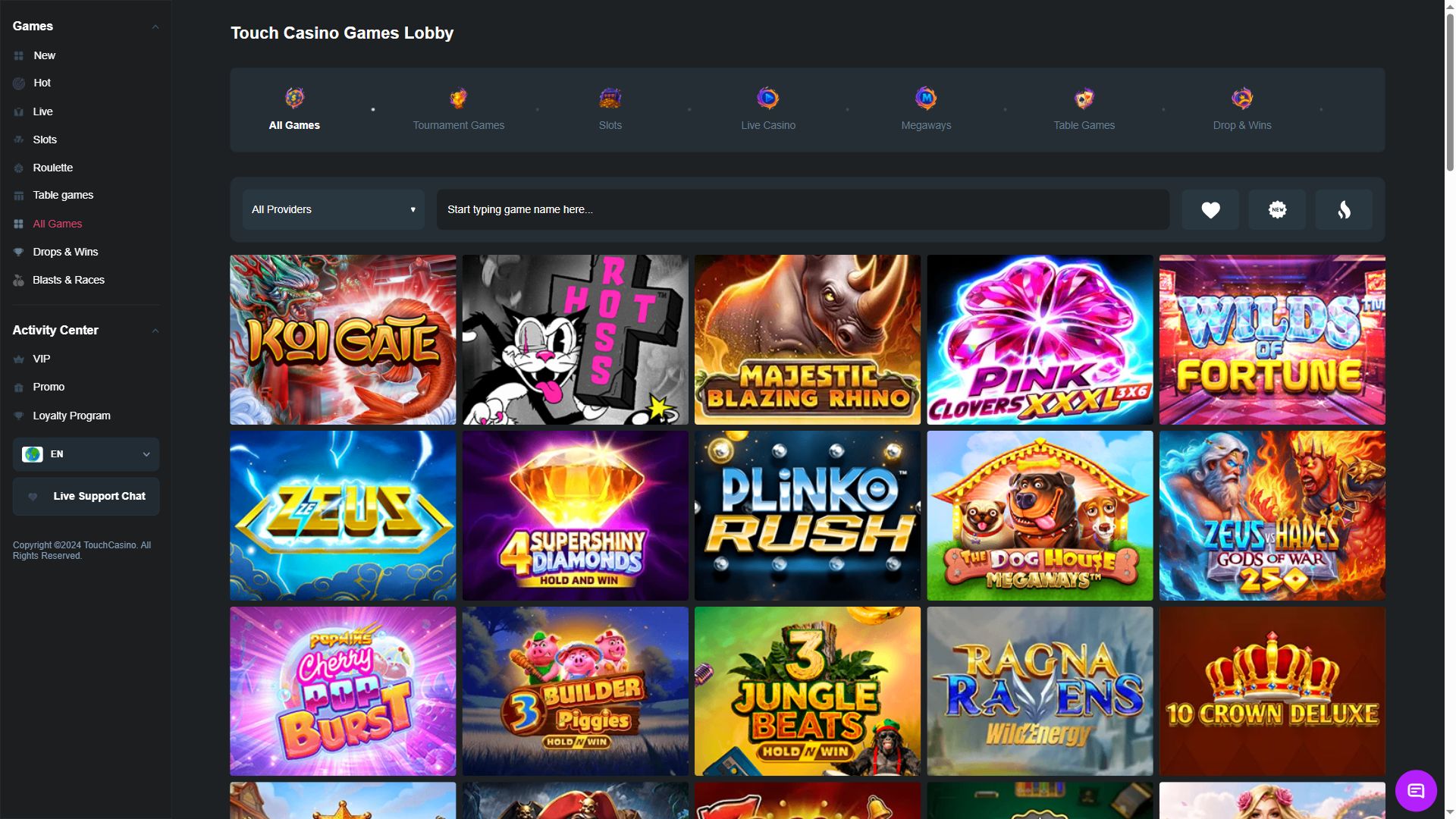 Touch Casino — Lobby (Desktop)