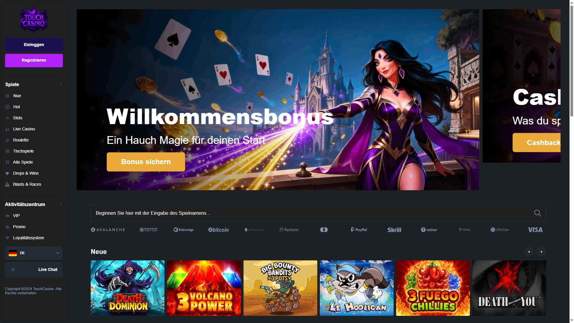 Touch Casino — Startseite (Desktop)