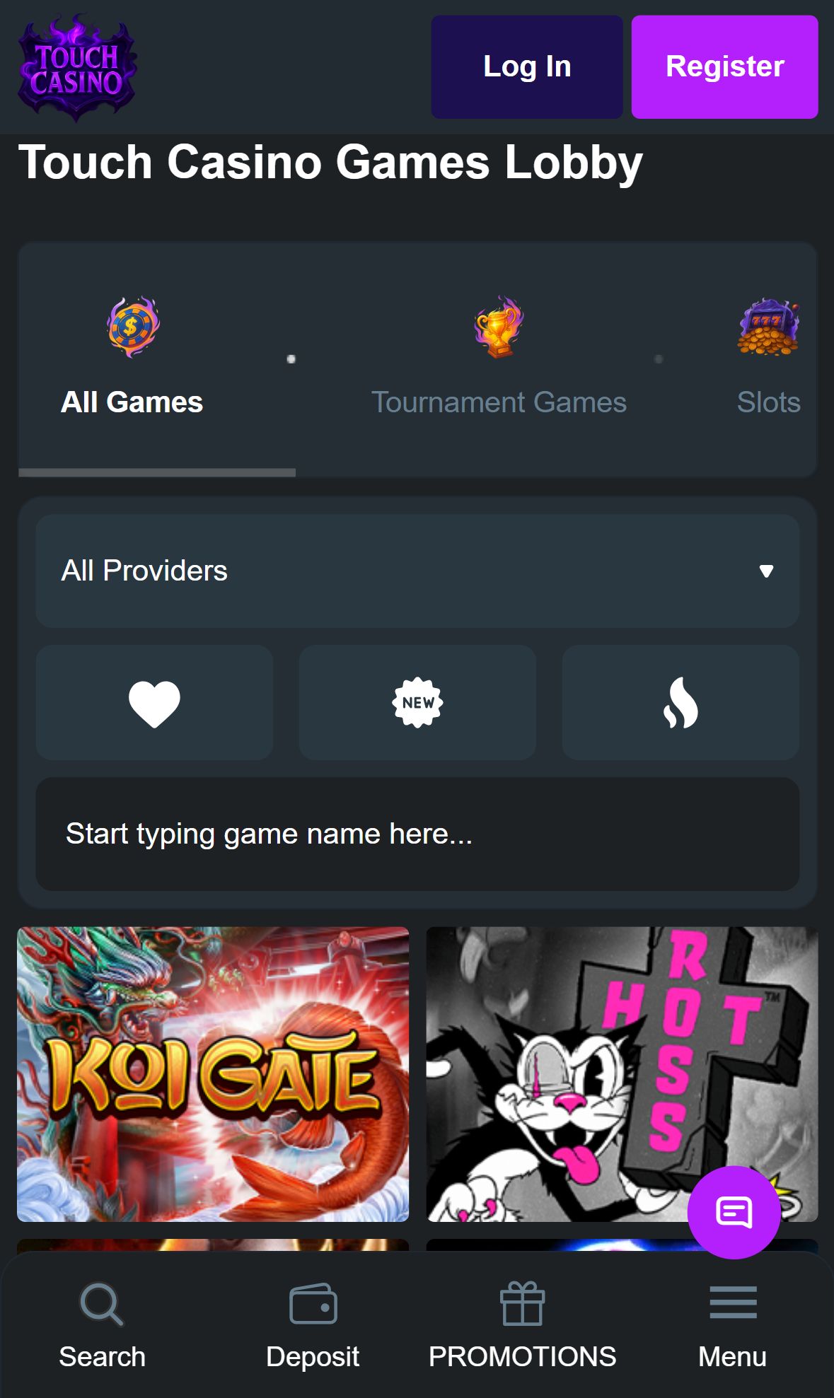 Touch Casino — Lobby (Mobile)