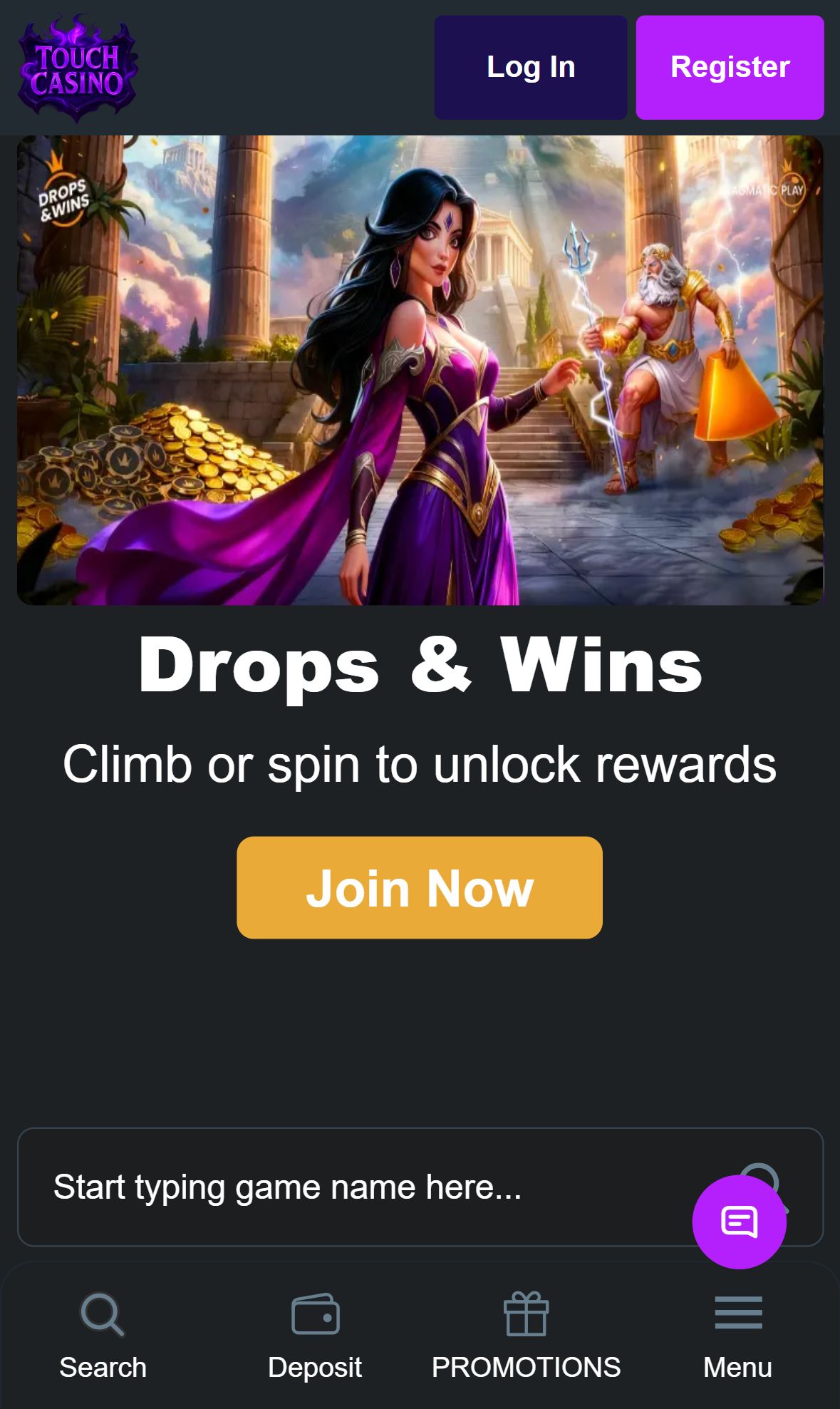 Touch Casino — Homepage (Mobile)