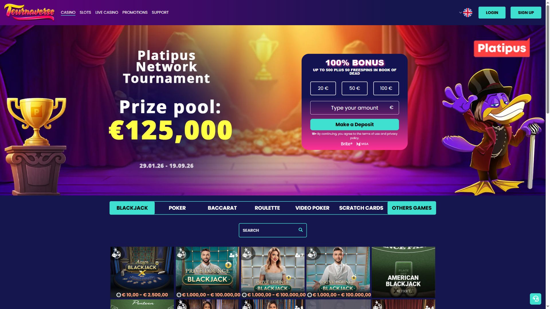 Tournaverse — Lobby (Desktop)
