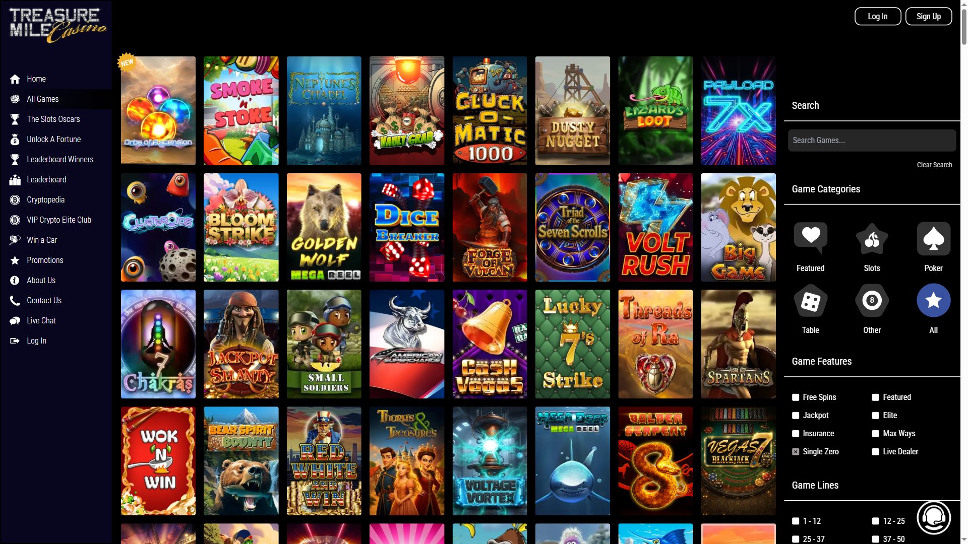 Treasure Mile Casino — Lobby (Desktop)