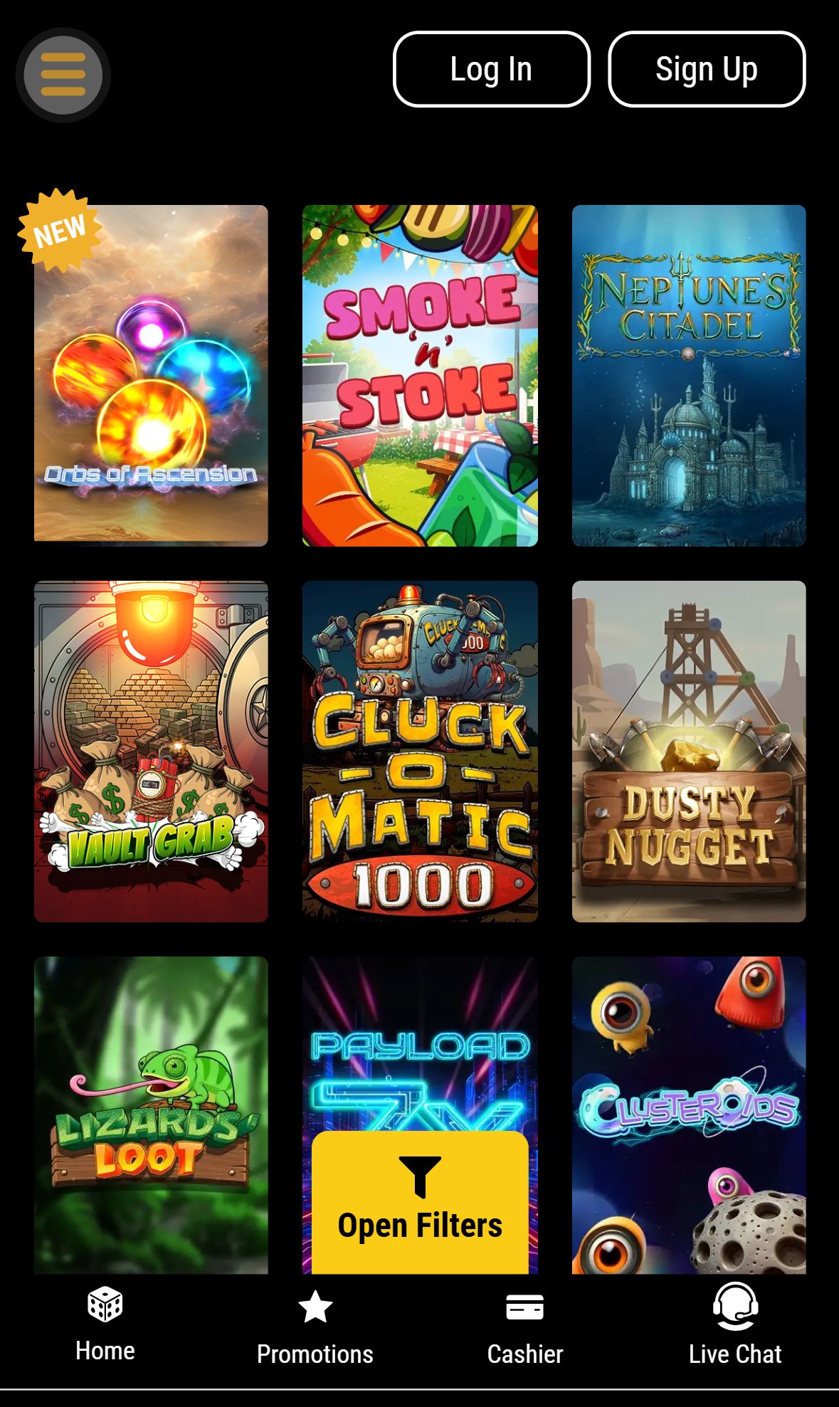 Treasure Mile Casino — Lobby (Mobile)