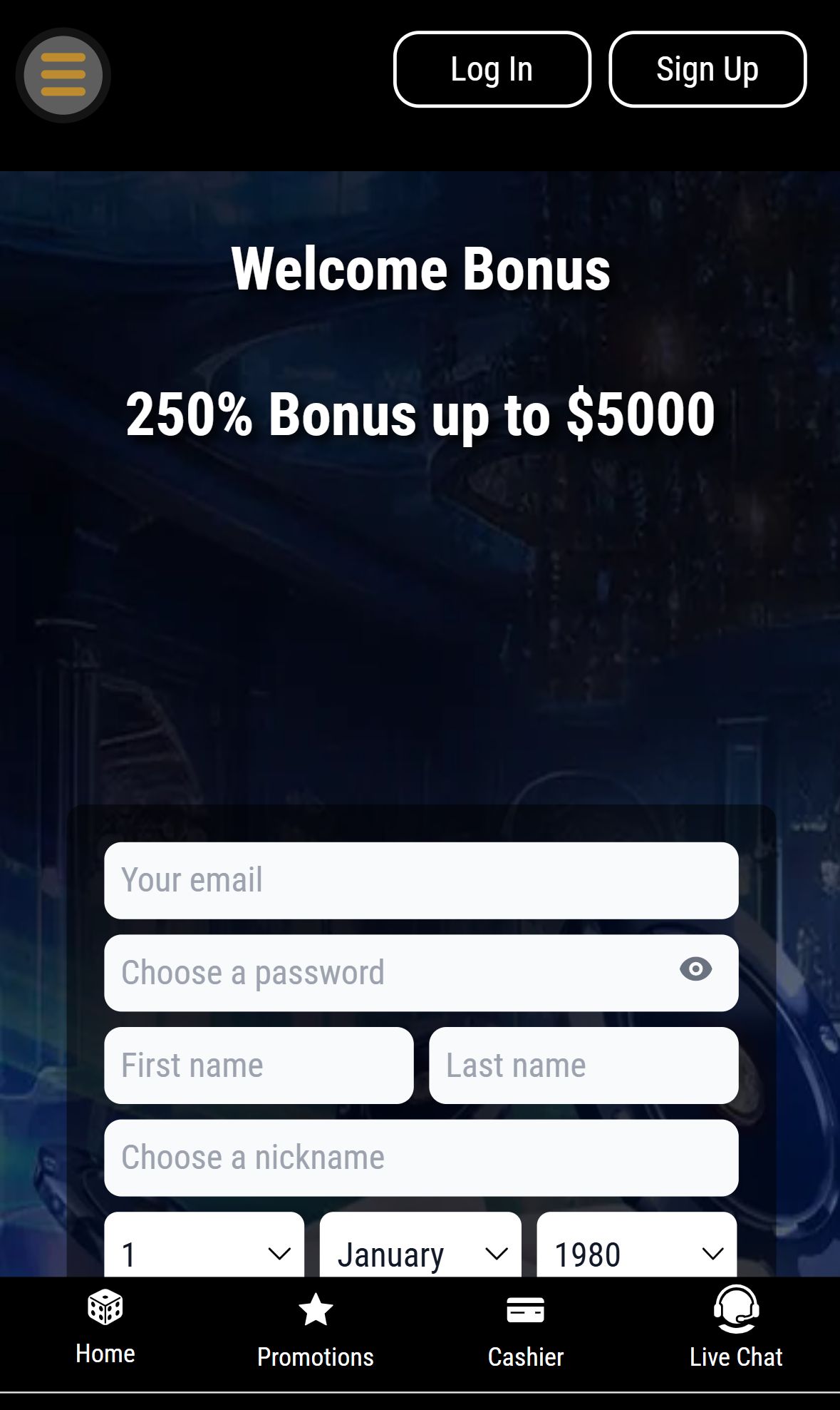 Treasure Mile Casino — Homepage (Mobile)