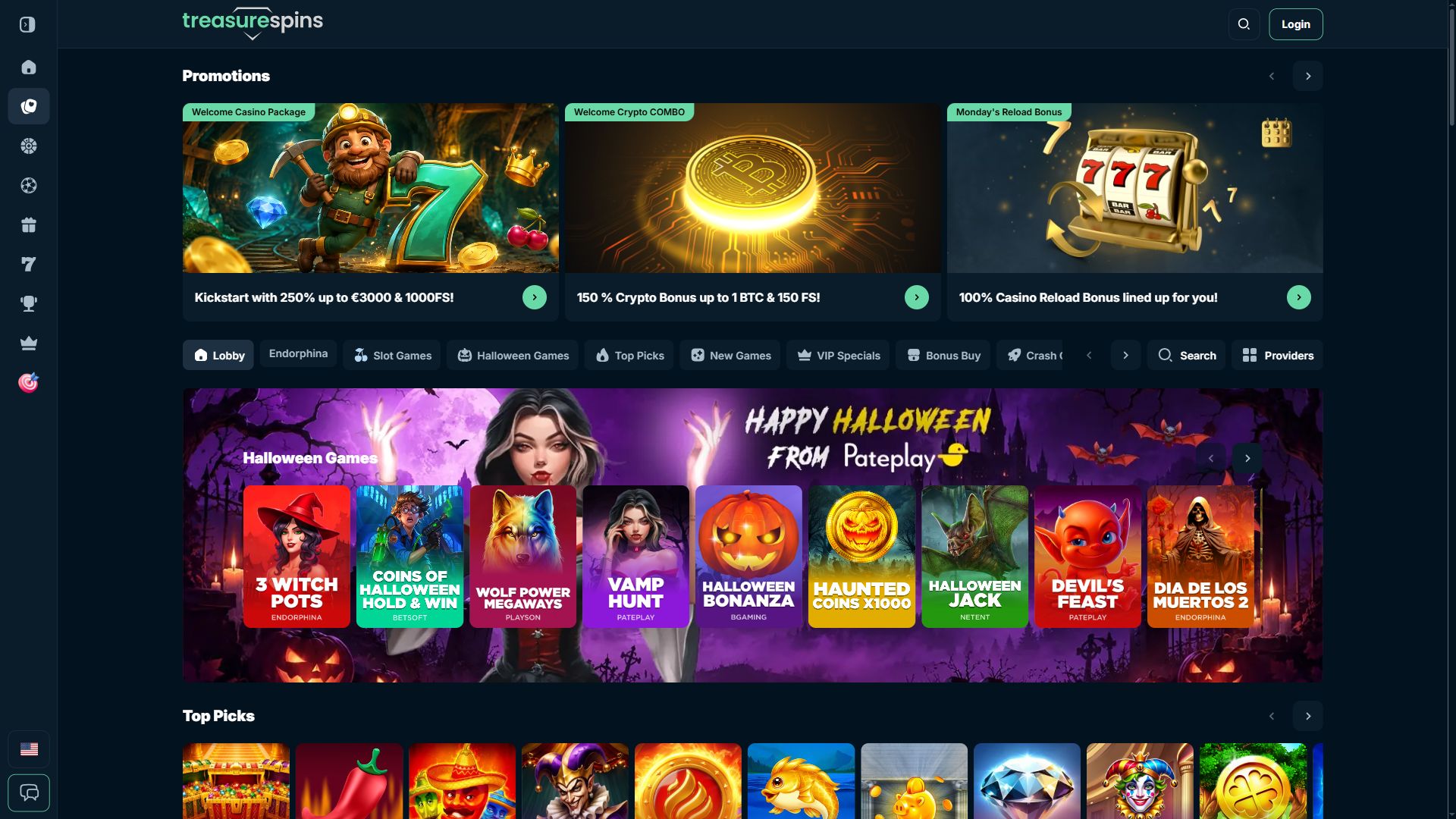 Treasure Spins — Lobby (Desktop)