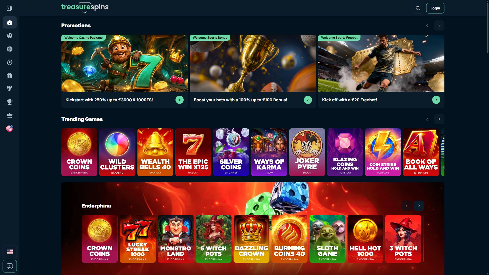Treasure Spins — Homepage (Desktop)