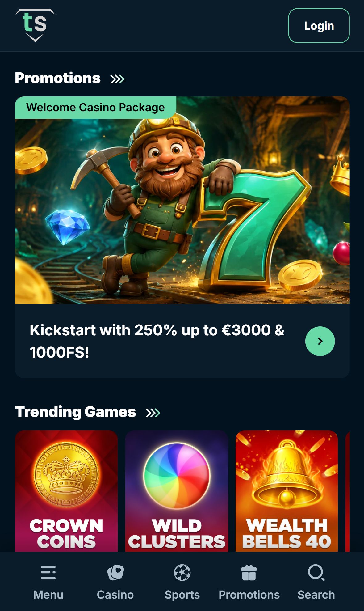 Treasure Spins — Homepage (Mobile)