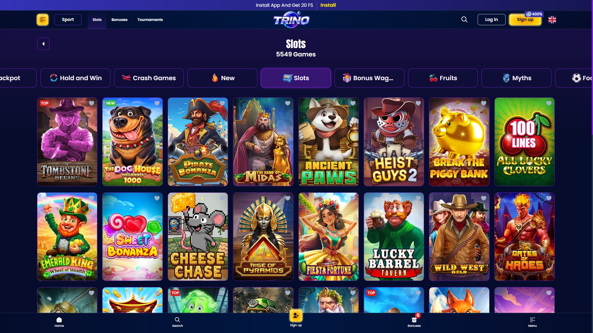 Trinocasino — Lobby (Desktop)