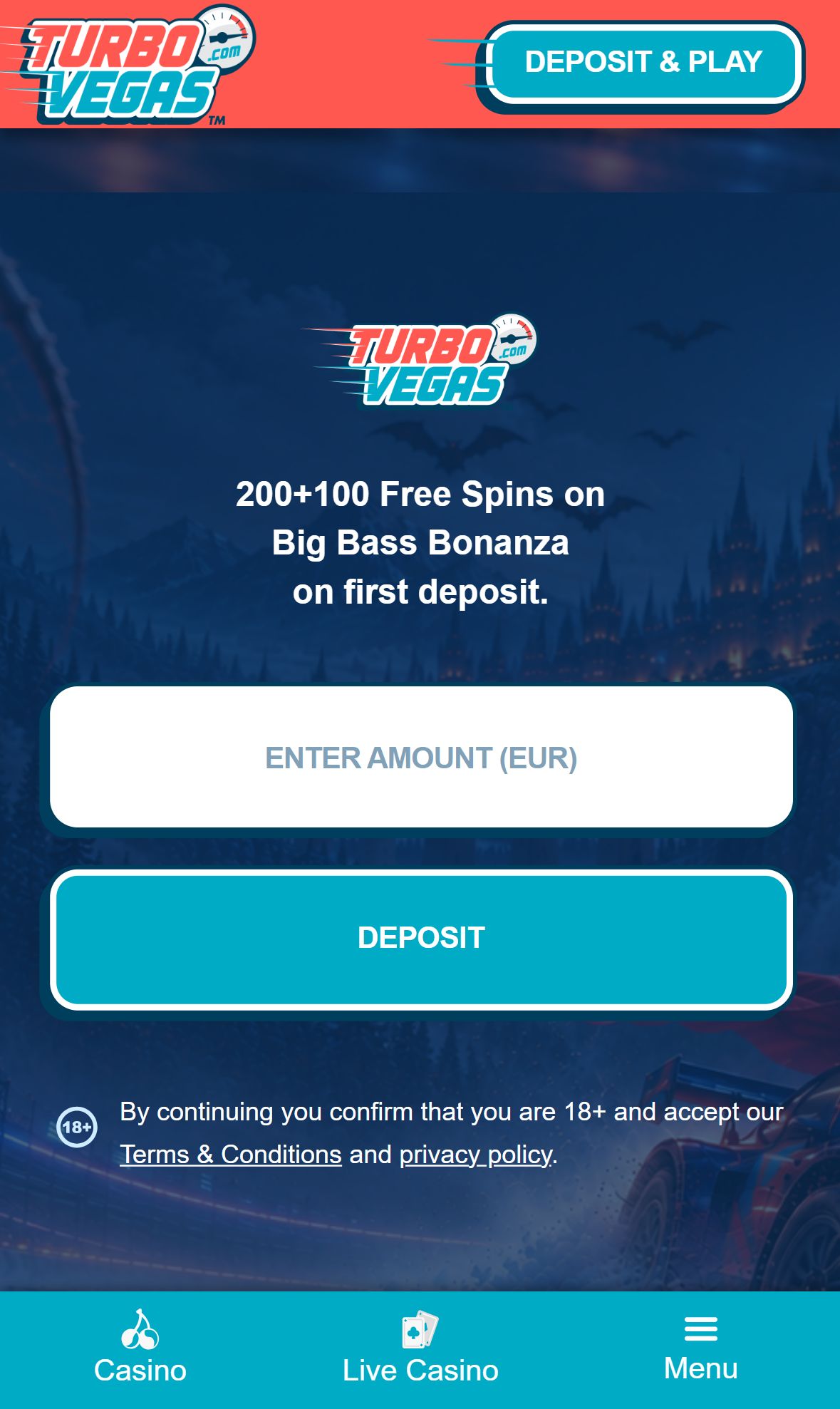 Turbo Vegas — Homepage (Mobile)