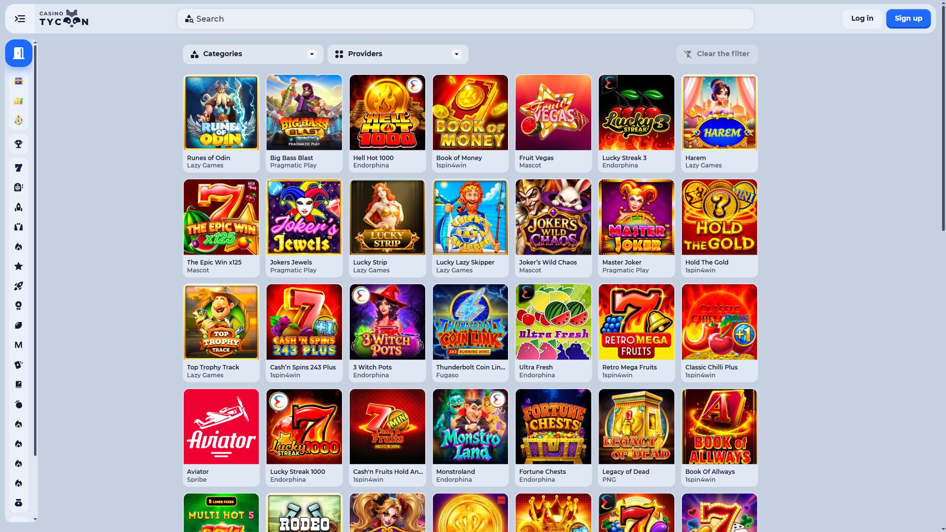 Tycoon Casino — Lobby (Desktop)