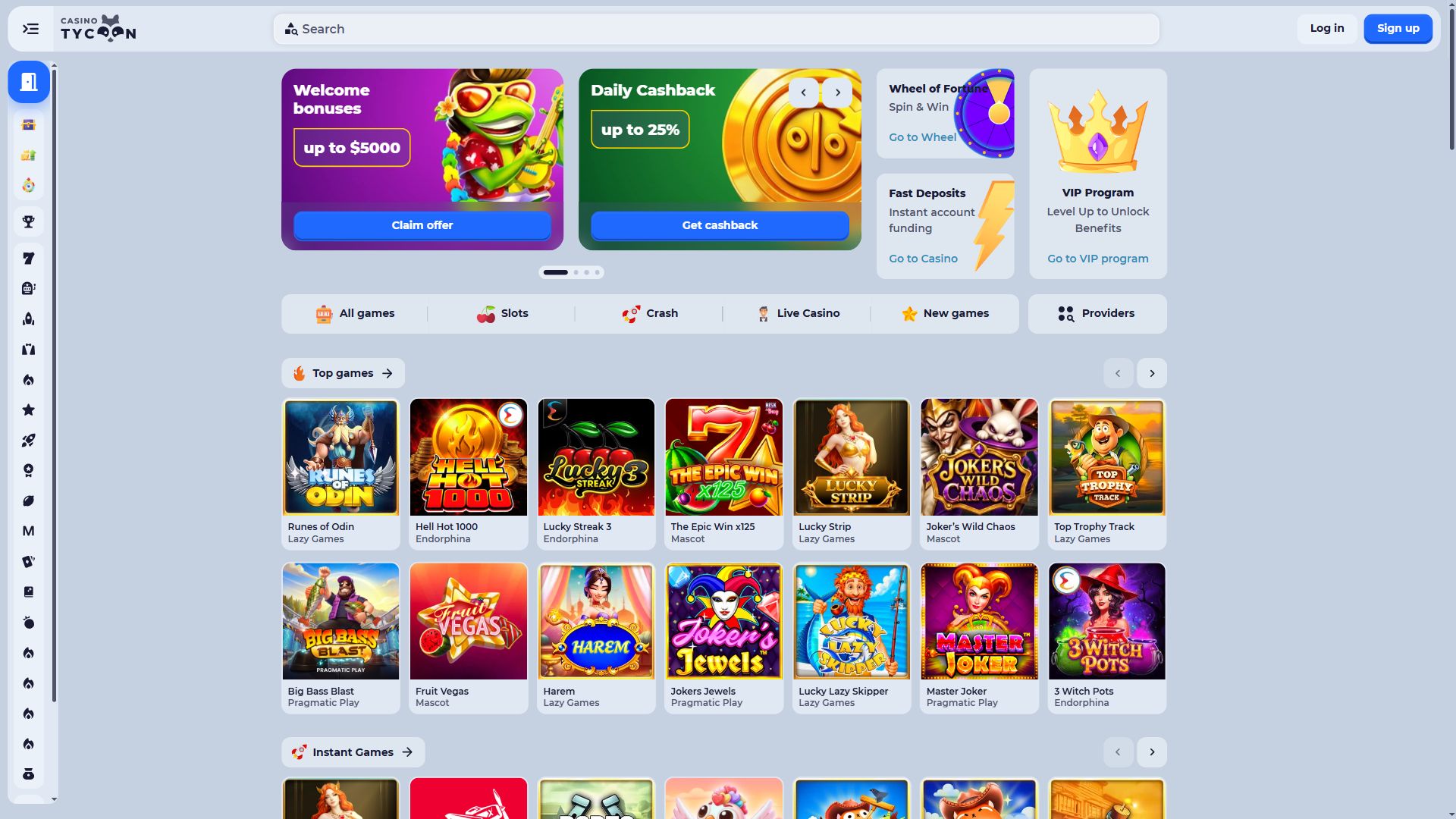Tycoon Casino — Homepage (Desktop)