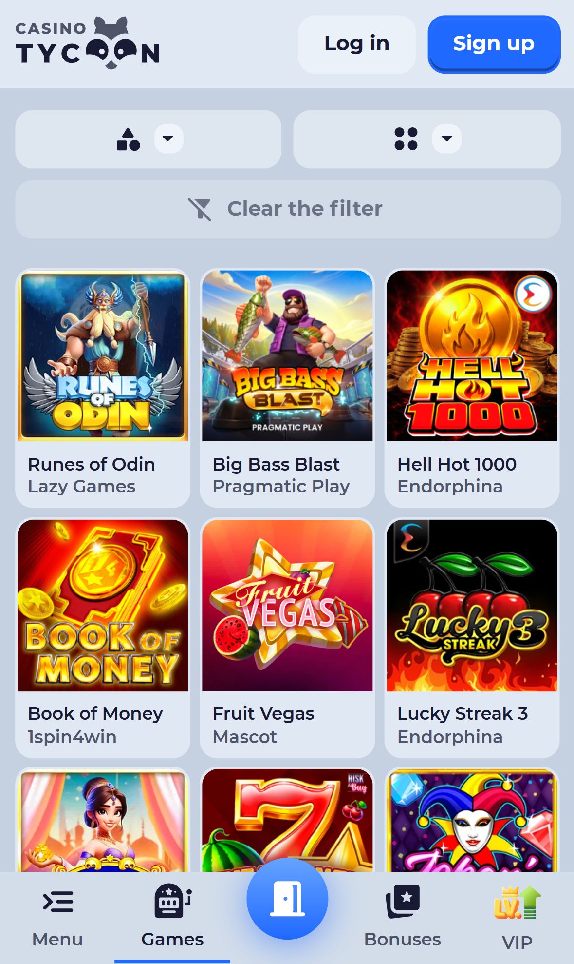 Tycoon Casino — Lobby (Mobile)