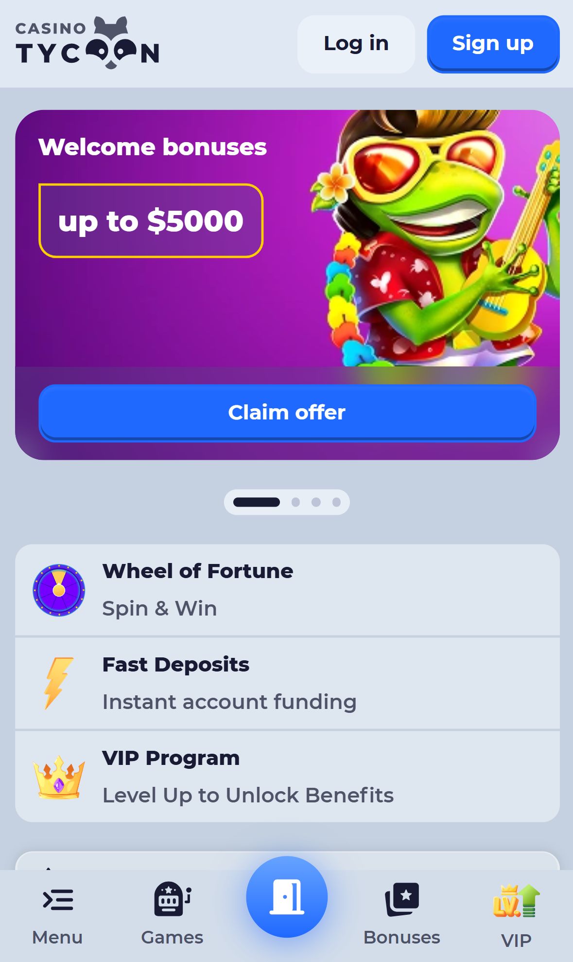 Tycoon Casino — Homepage (Mobile)