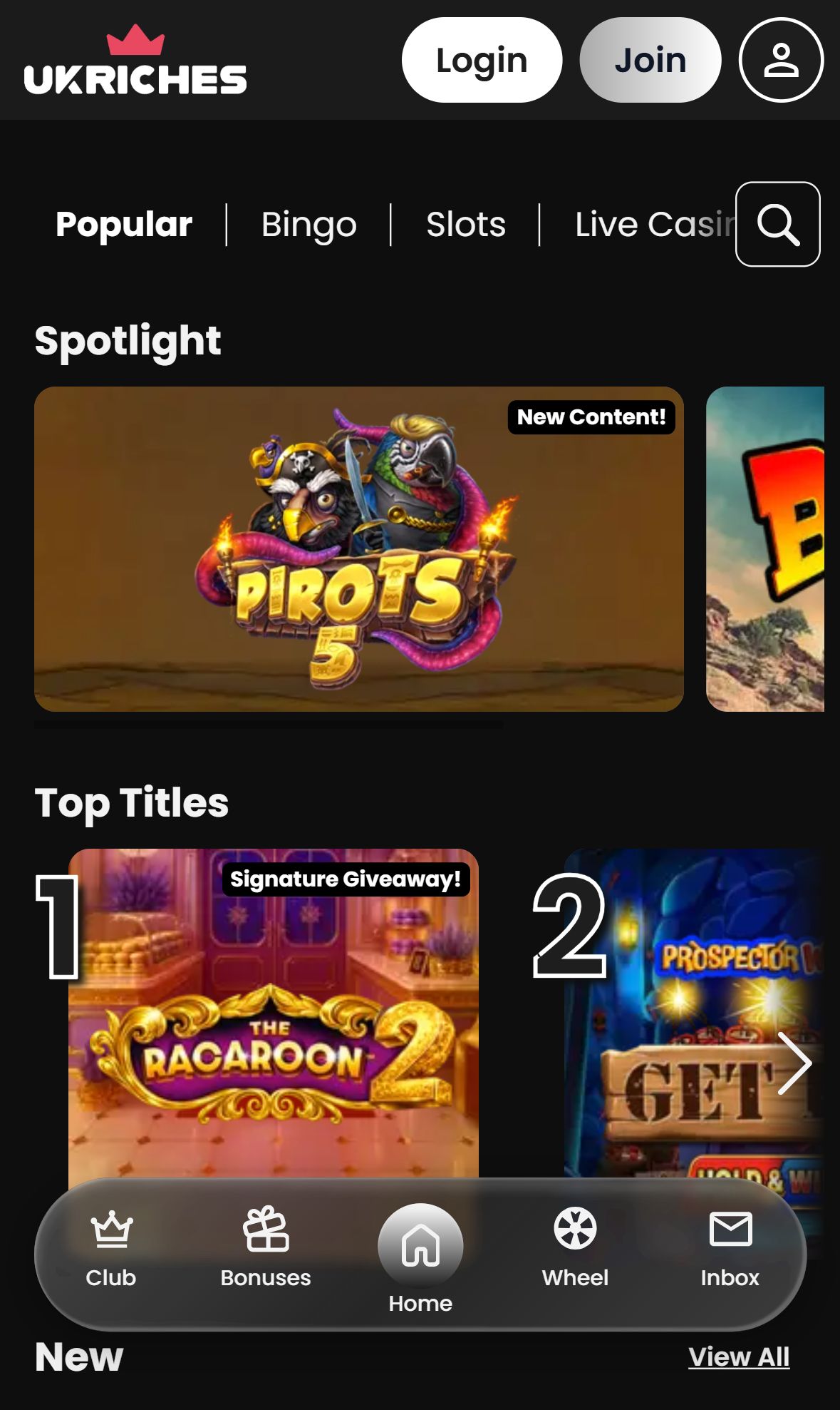 UK Riches — Lobby (Mobile)