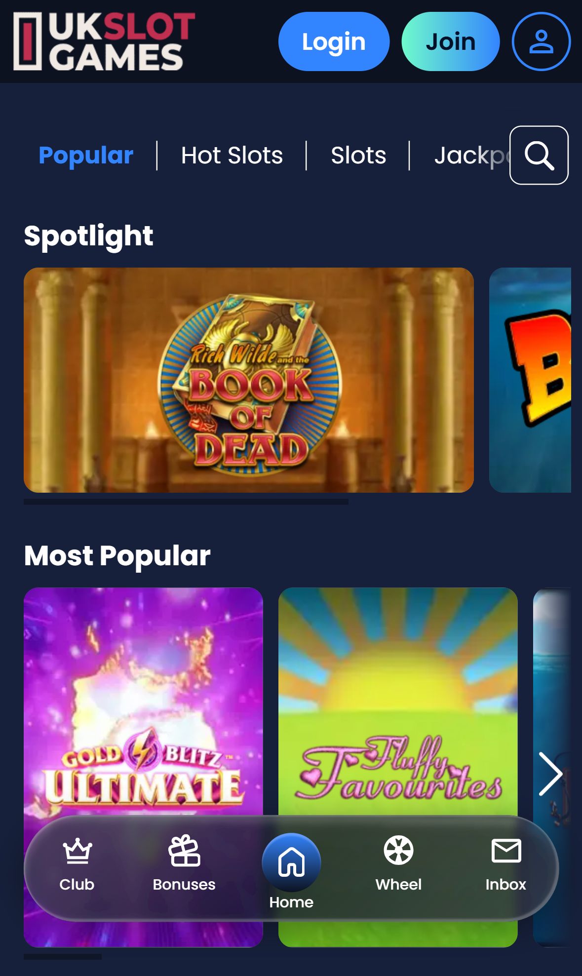 UK Slot Games — Lobby (Mobile)