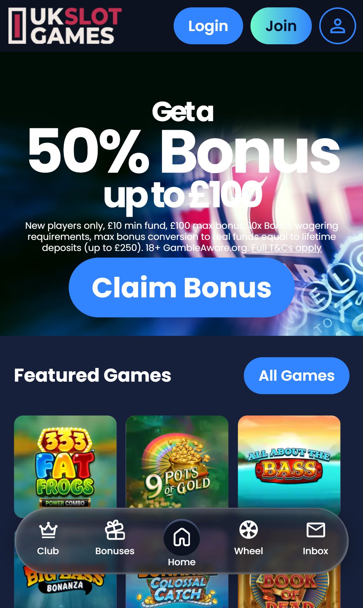 UK Slot Games — Homepage (Mobile)