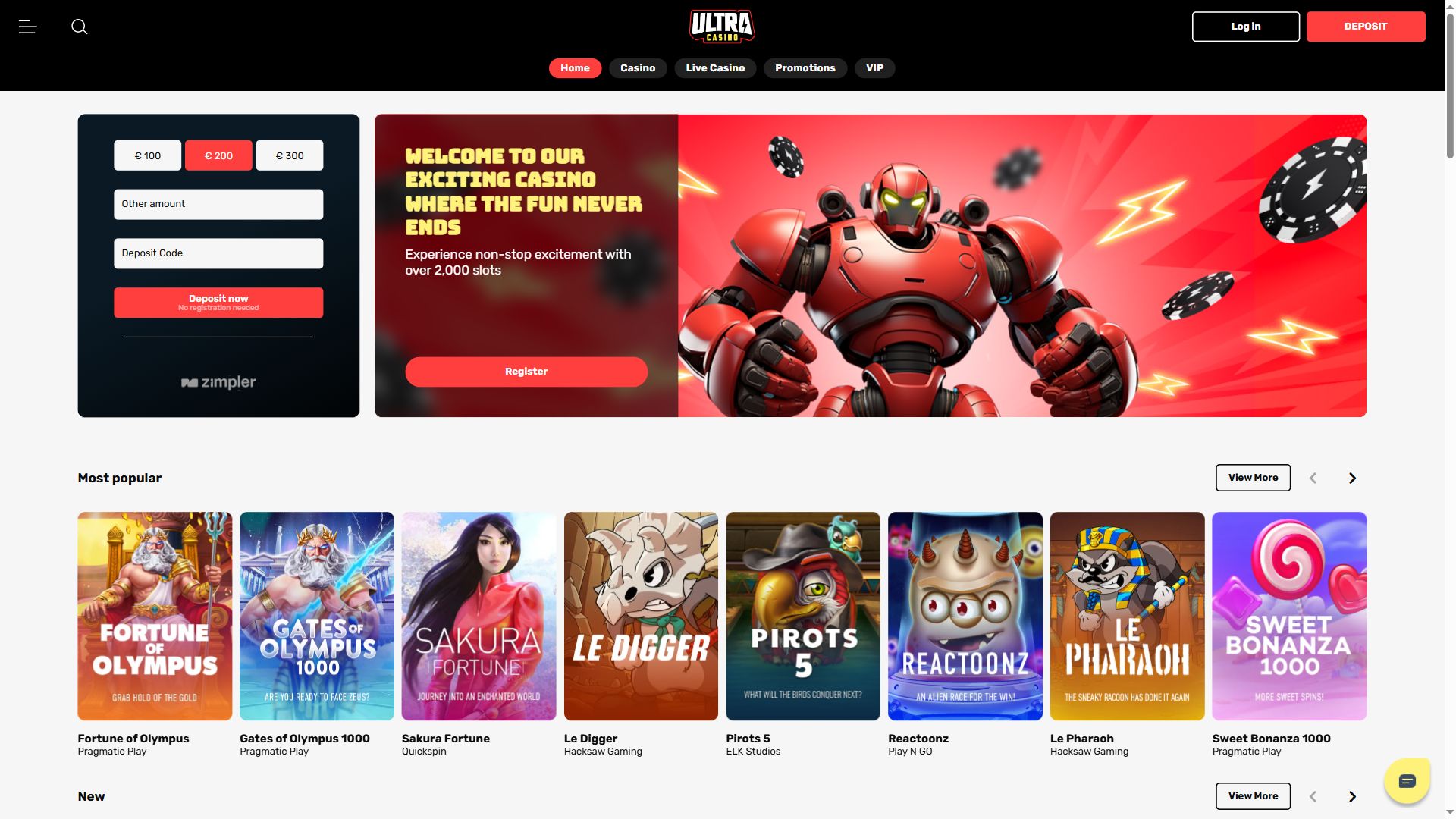 Ultracasino — Homepage (Desktop)