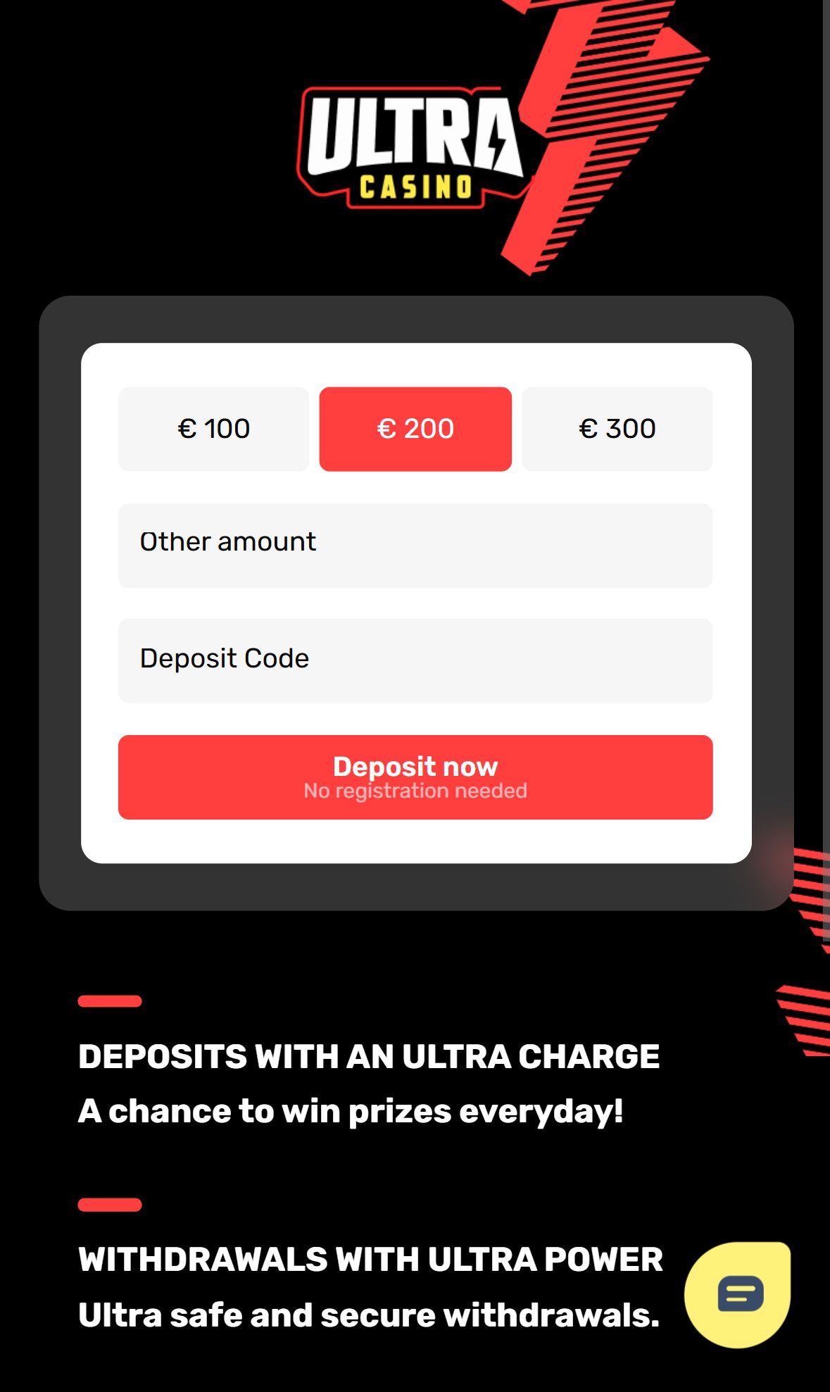 Ultracasino — Homepage (Mobile)