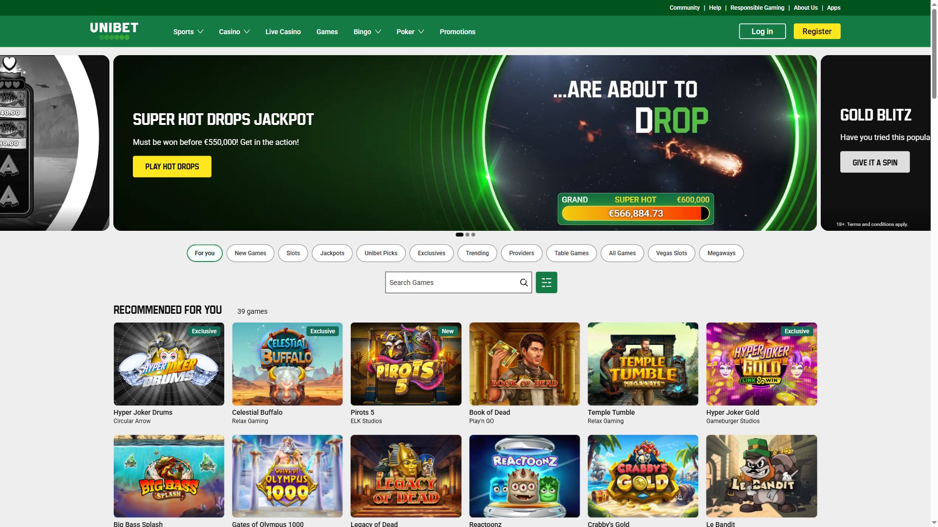 Unibet — Lobby (Desktop)