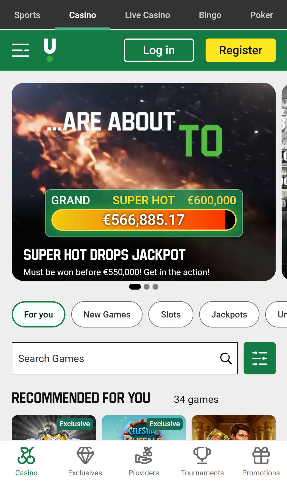 Unibet — Lobby (Mobile)