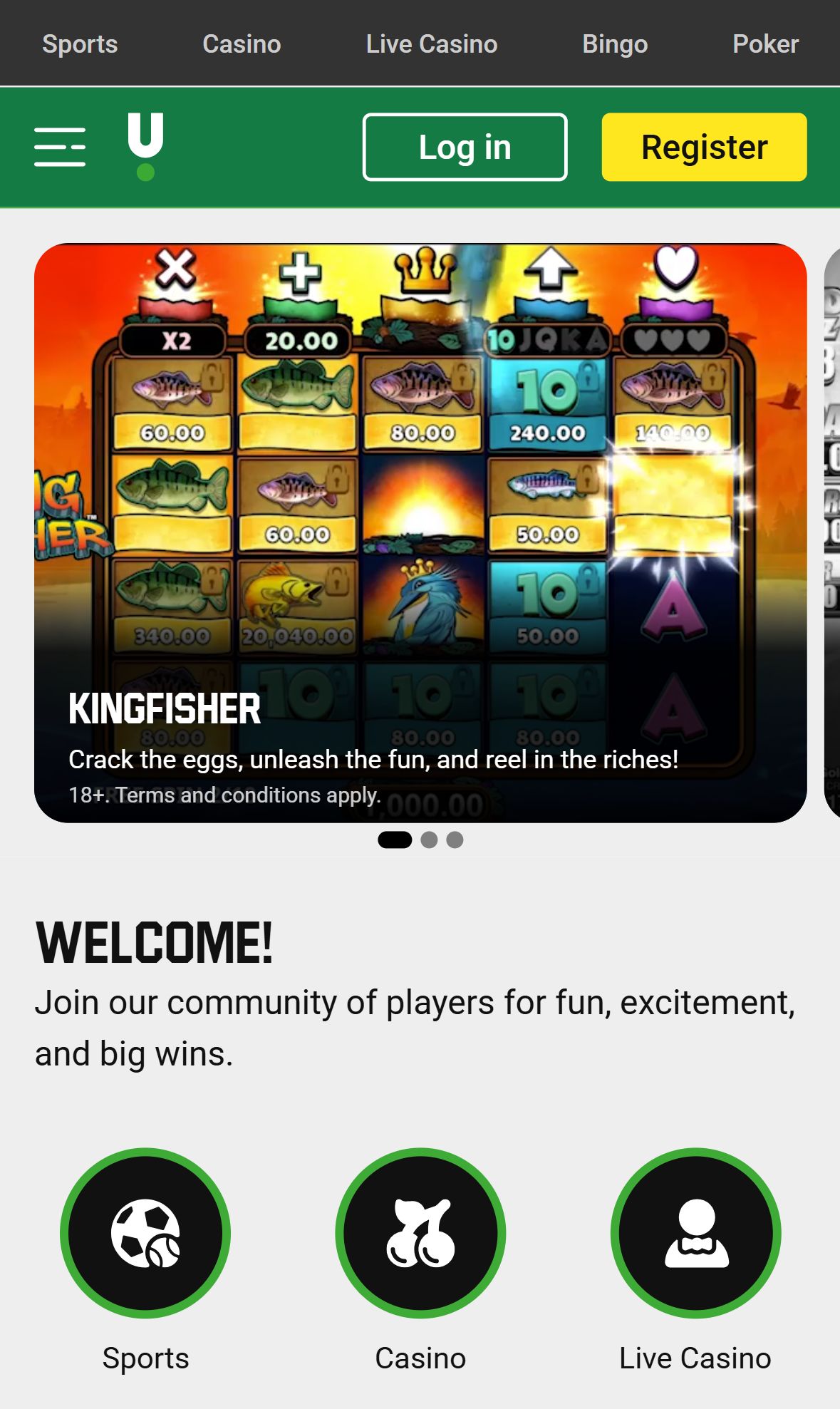 Unibet — Homepage (Mobile)