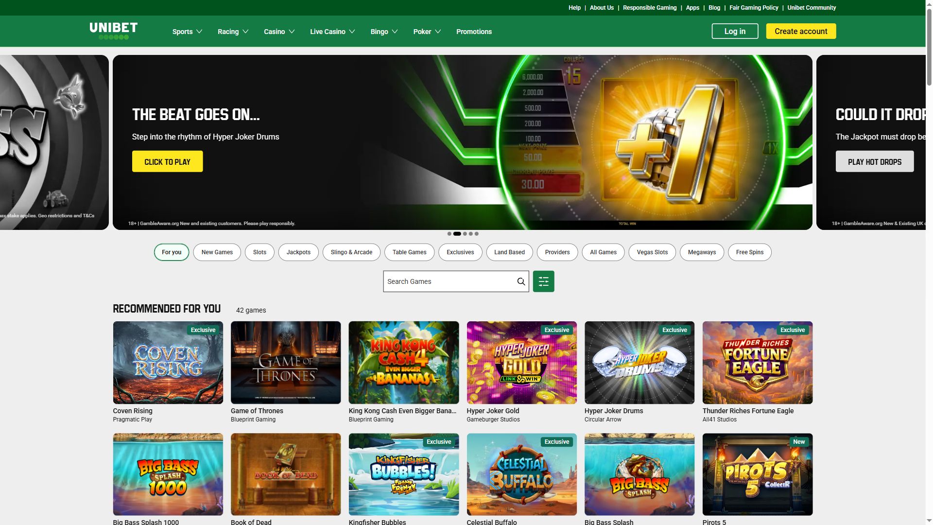 Unibet UK — Lobby (Desktop)