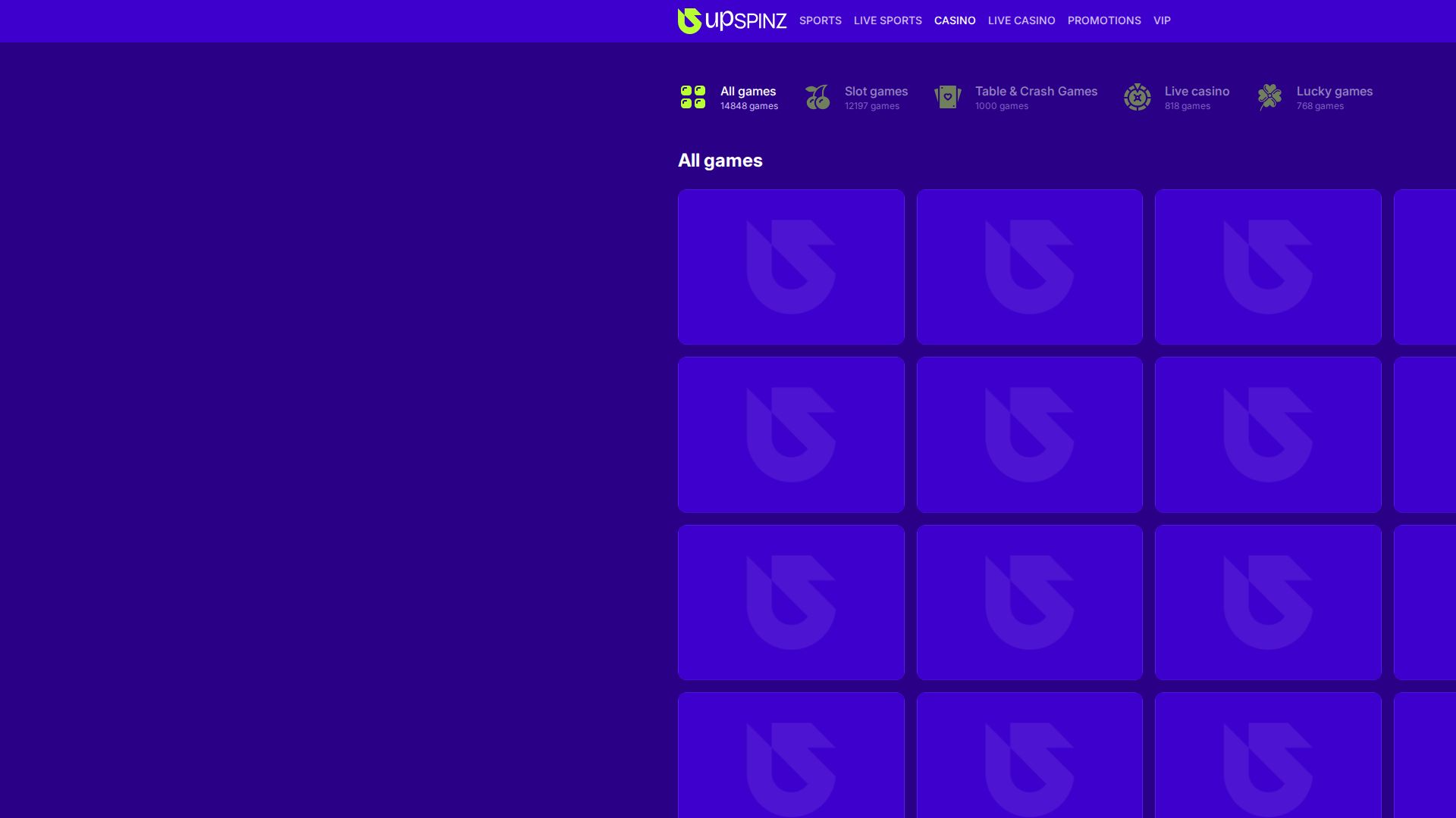 Upspinz — Lobby (Desktop)