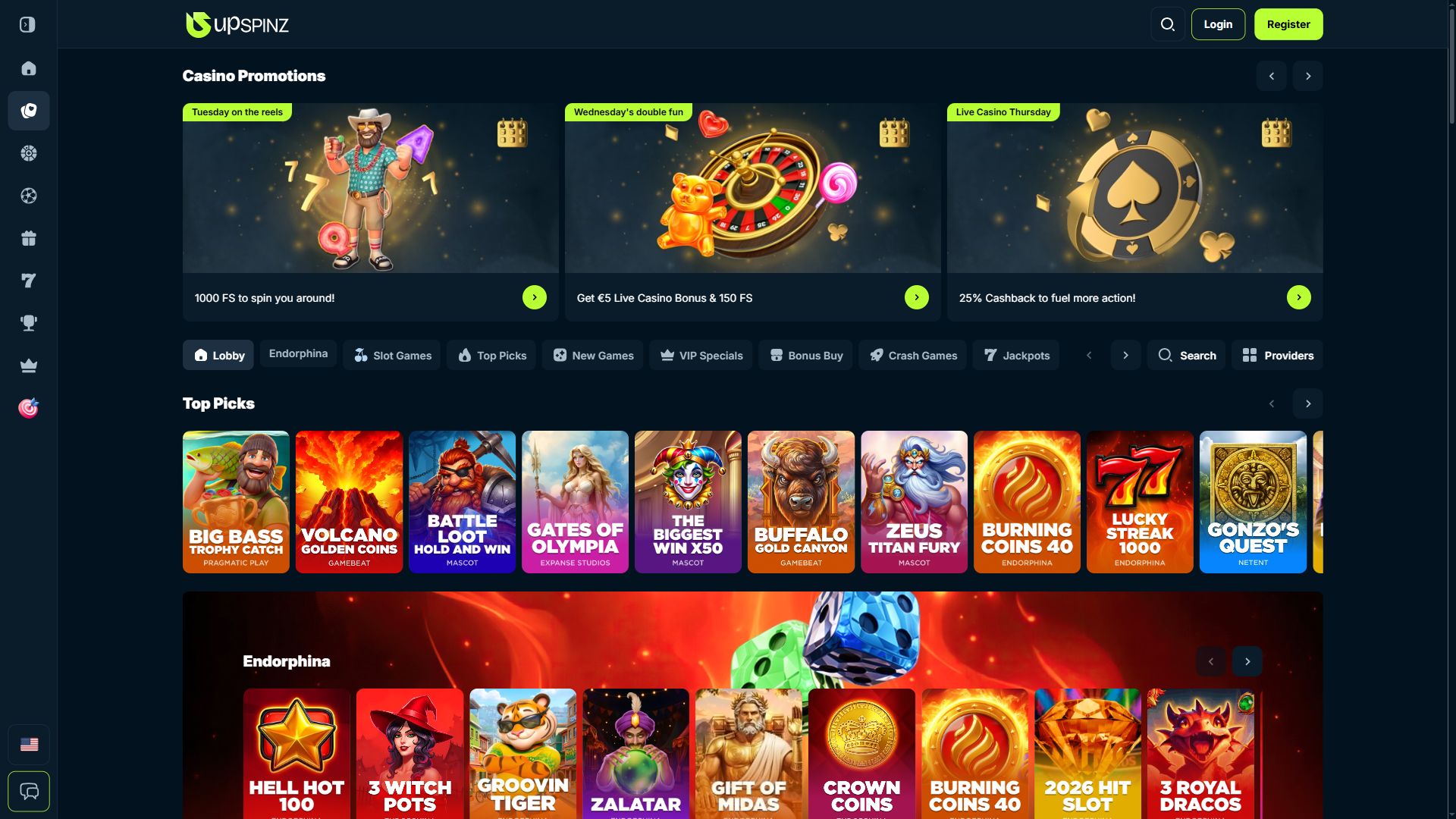 Upspinz — Lobby (Desktop)