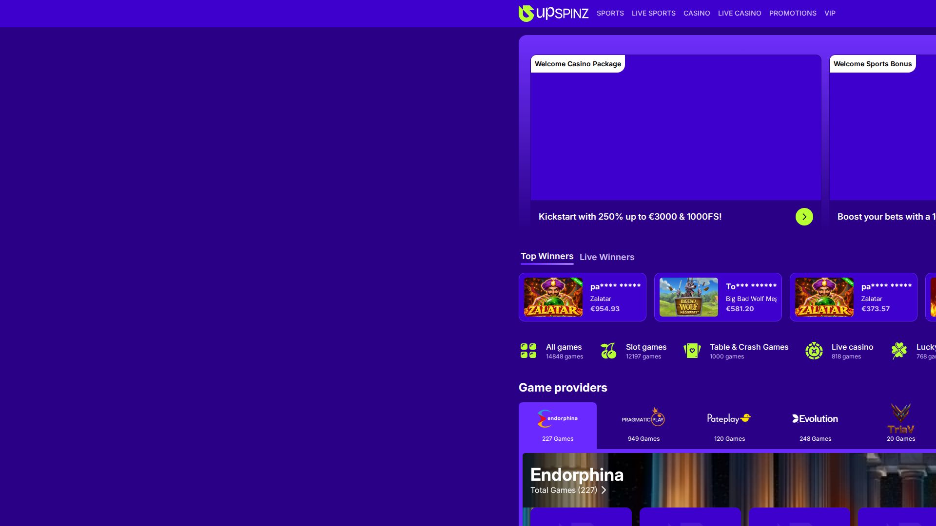Upspinz — Startseite (Desktop)