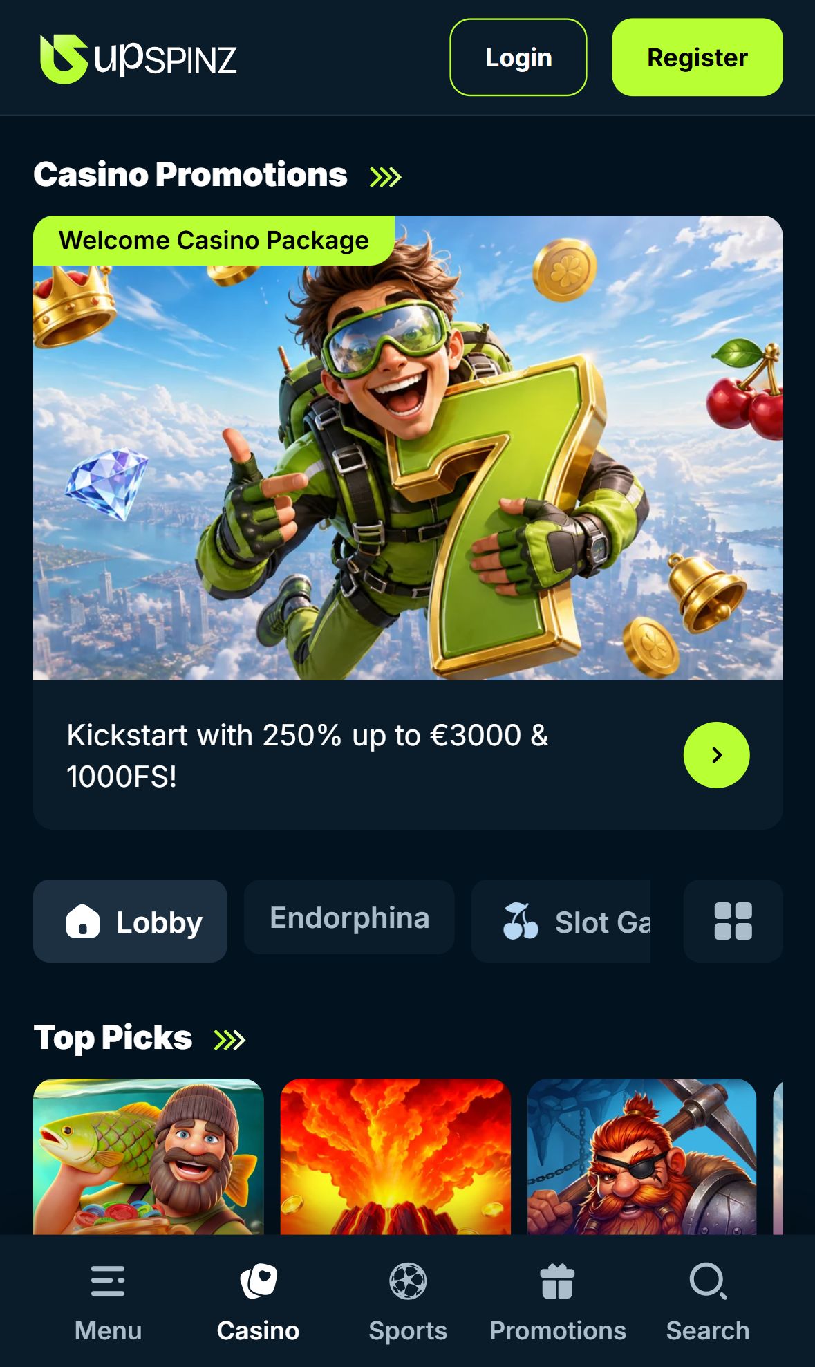 Upspinz — Lobby (Mobile)