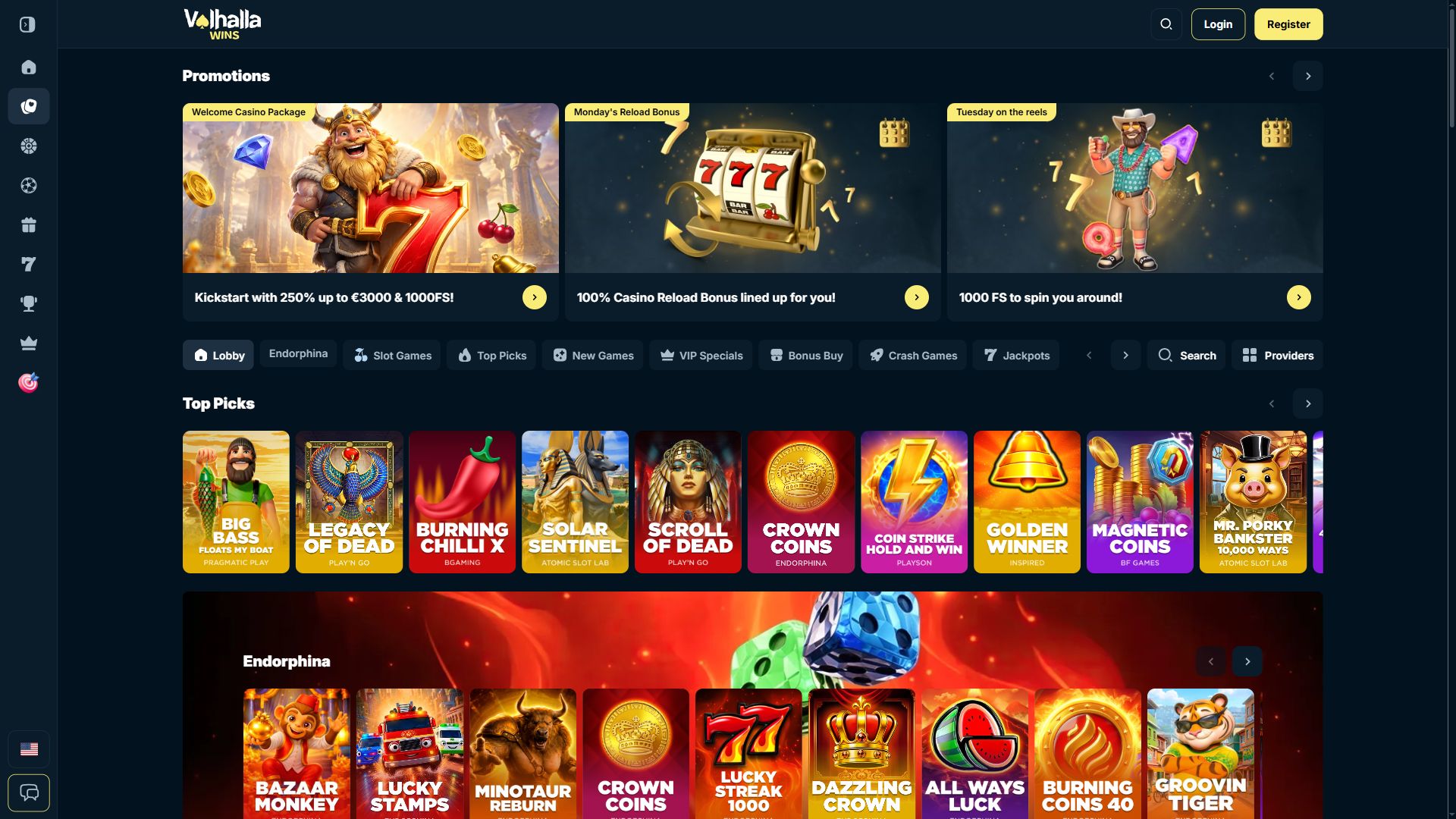 Valhalla Wins — Lobby (Desktop)