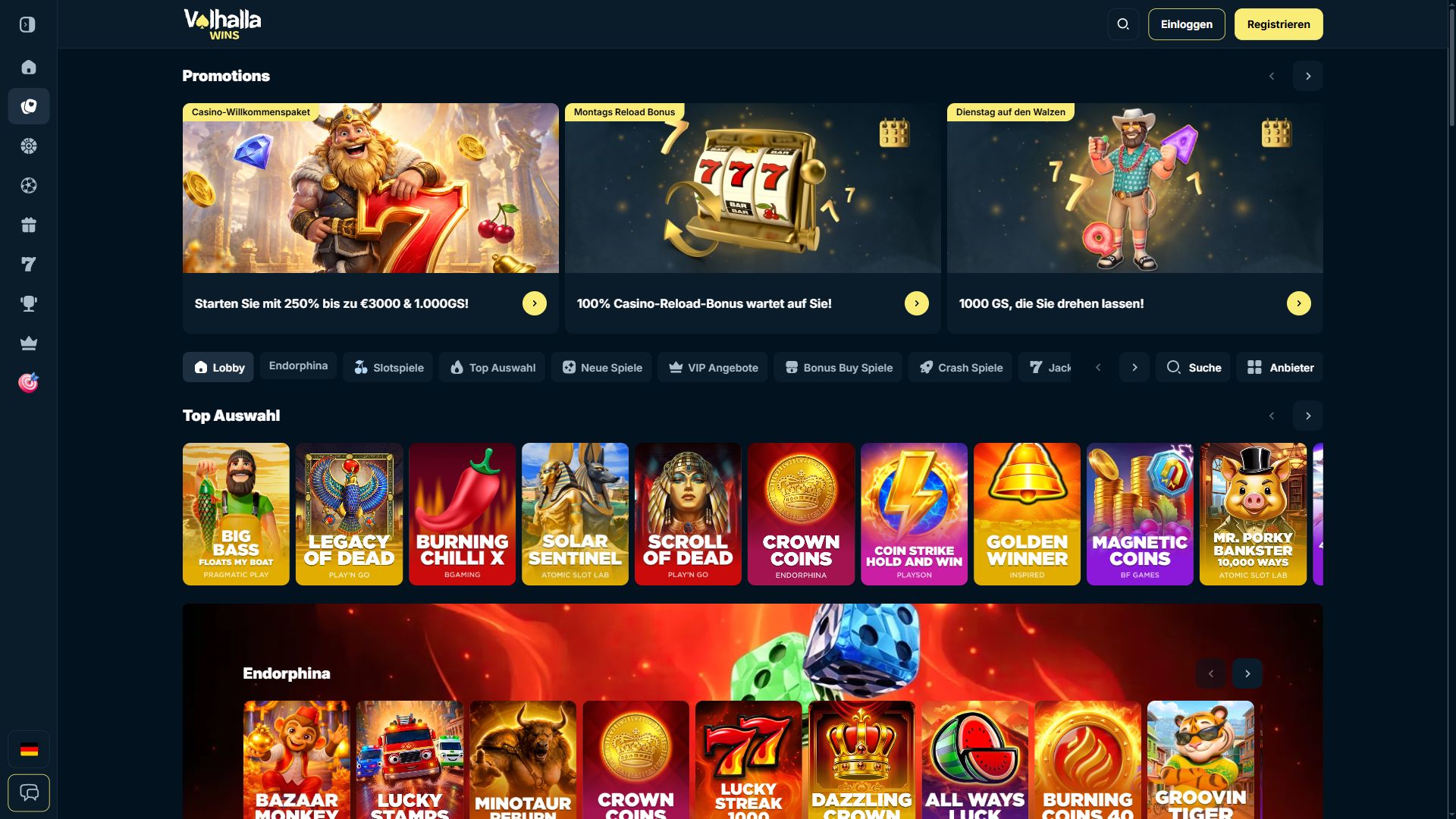 Valhalla Wins — Startseite (Desktop)