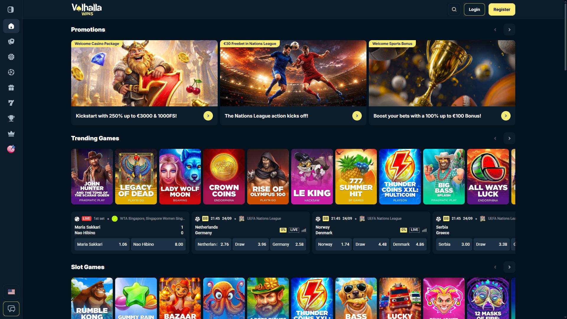 Valhalla Wins — Homepage (Desktop)